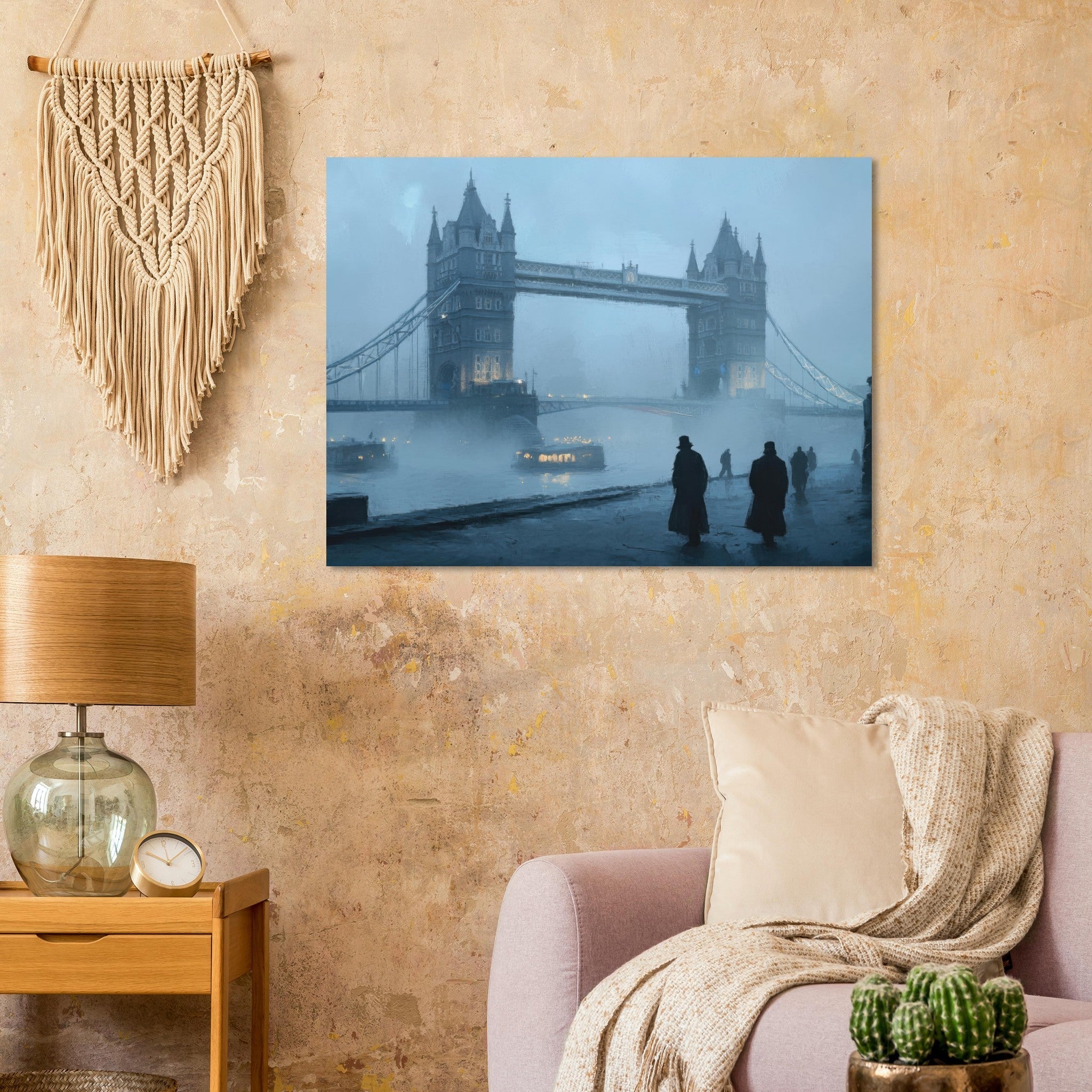 Fine Art Poster Landscape - Foggy London Bridge at Dawn A misty morning vie 3 - Shop Ai Art WebShop - Digital Art online Store
