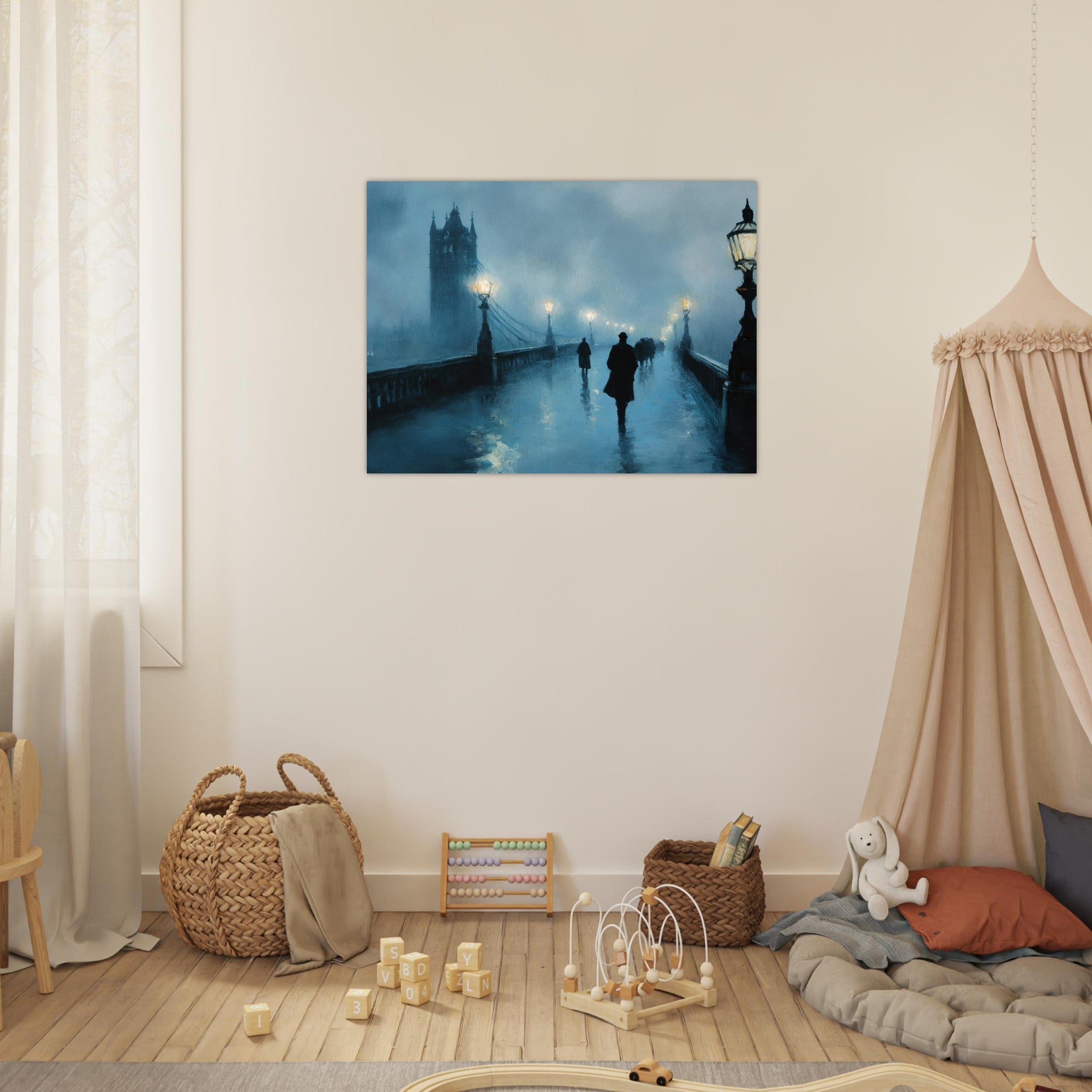 Fine Art Poster Landscape - Foggy London Bridge at Dawn A misty morning vie - Shop Ai Art WebShop - Digital Art online Store