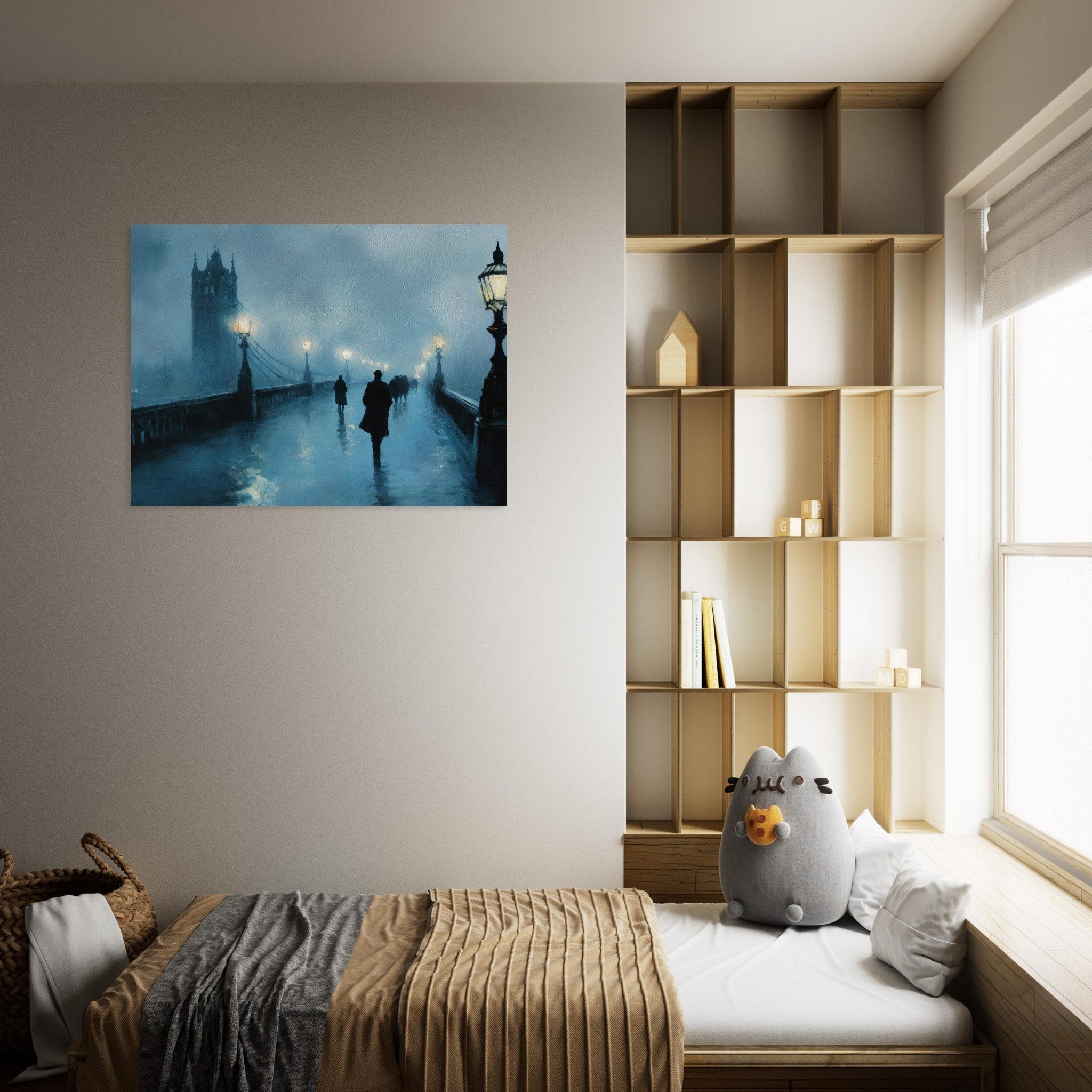 Fine Art Poster Landscape - Foggy London Bridge at Dawn A misty morning vie - Shop Ai Art WebShop - Digital Art online Store