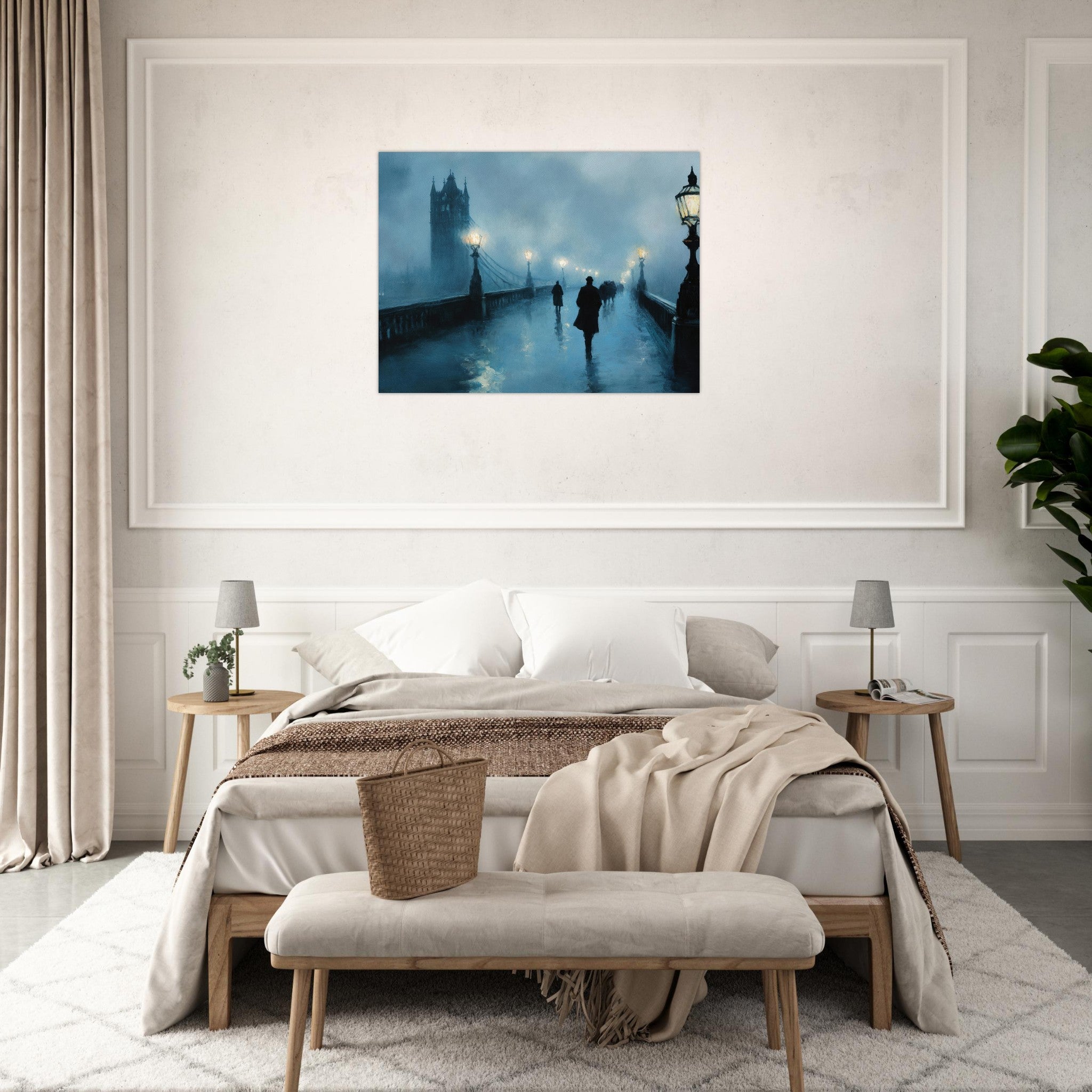 Fine Art Poster Landscape - Foggy London Bridge at Dawn A misty morning vie - Shop Ai Art WebShop - Digital Art online Store