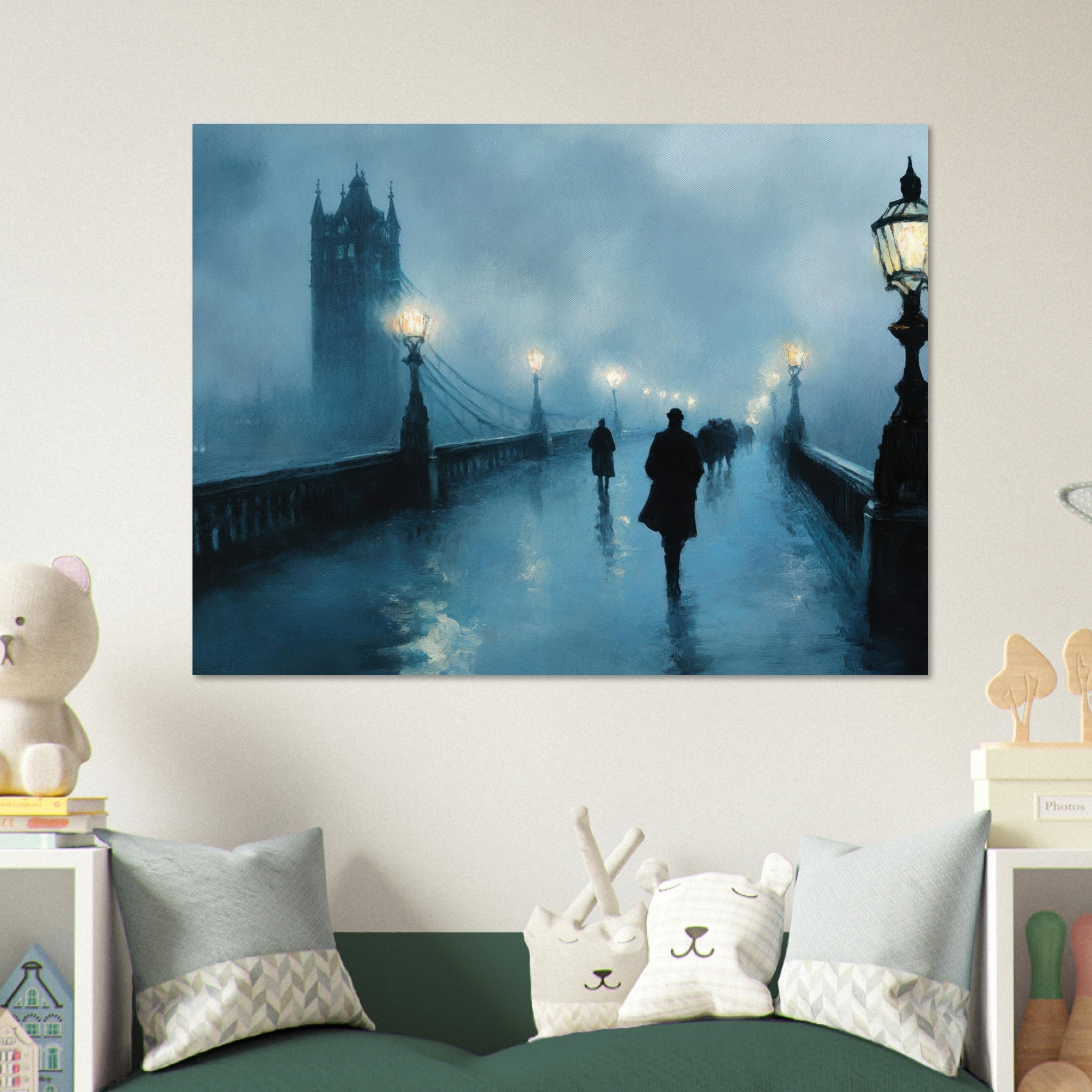 Fine Art Poster Landscape - Foggy London Bridge at Dawn A misty morning vie - Shop Ai Art WebShop - Digital Art online Store