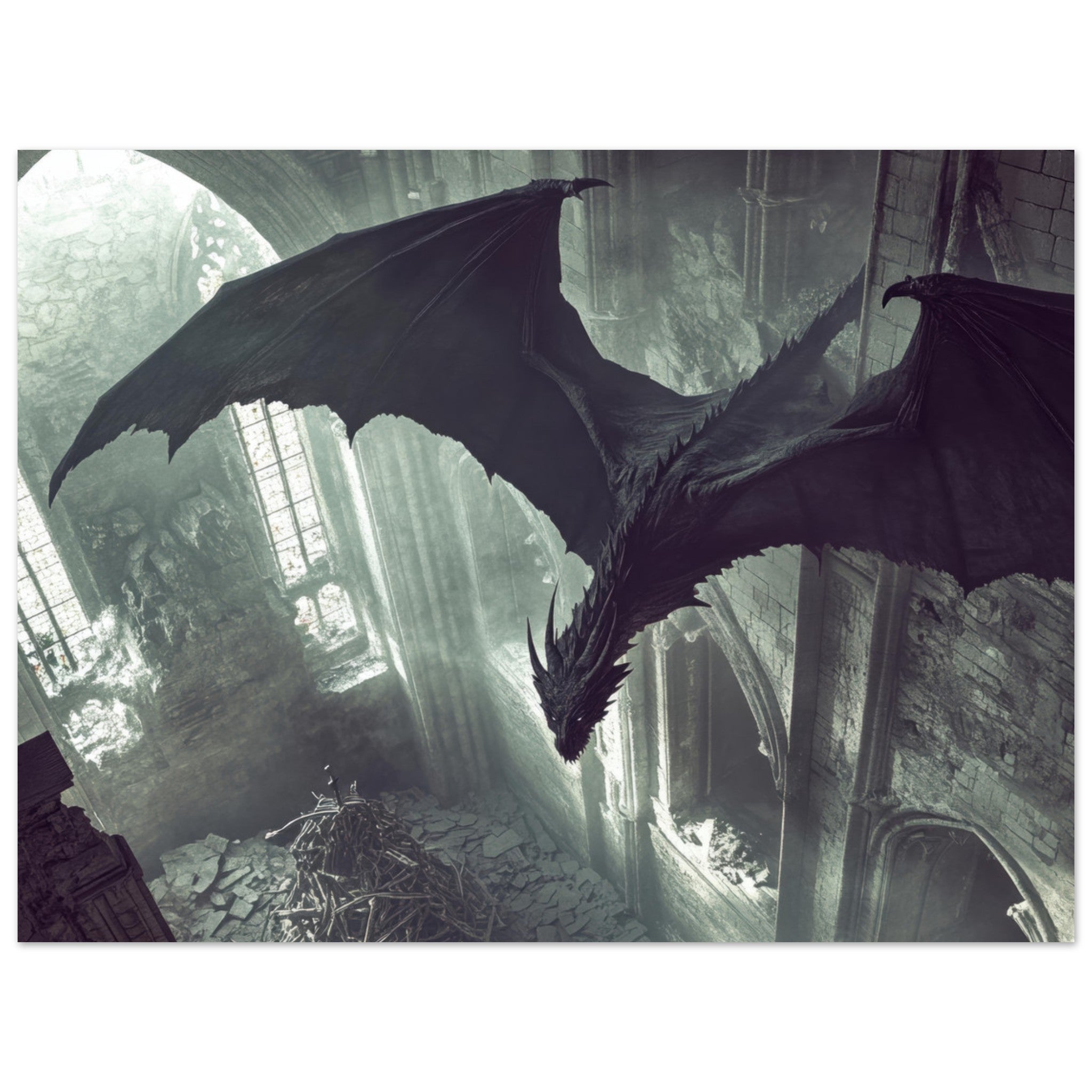 Fine Art Poster Landscape - Gothic Shadow Dragons Lair Gothic Dramatic High 2 - Shop Ai Art WebShop - Digital Art online Store