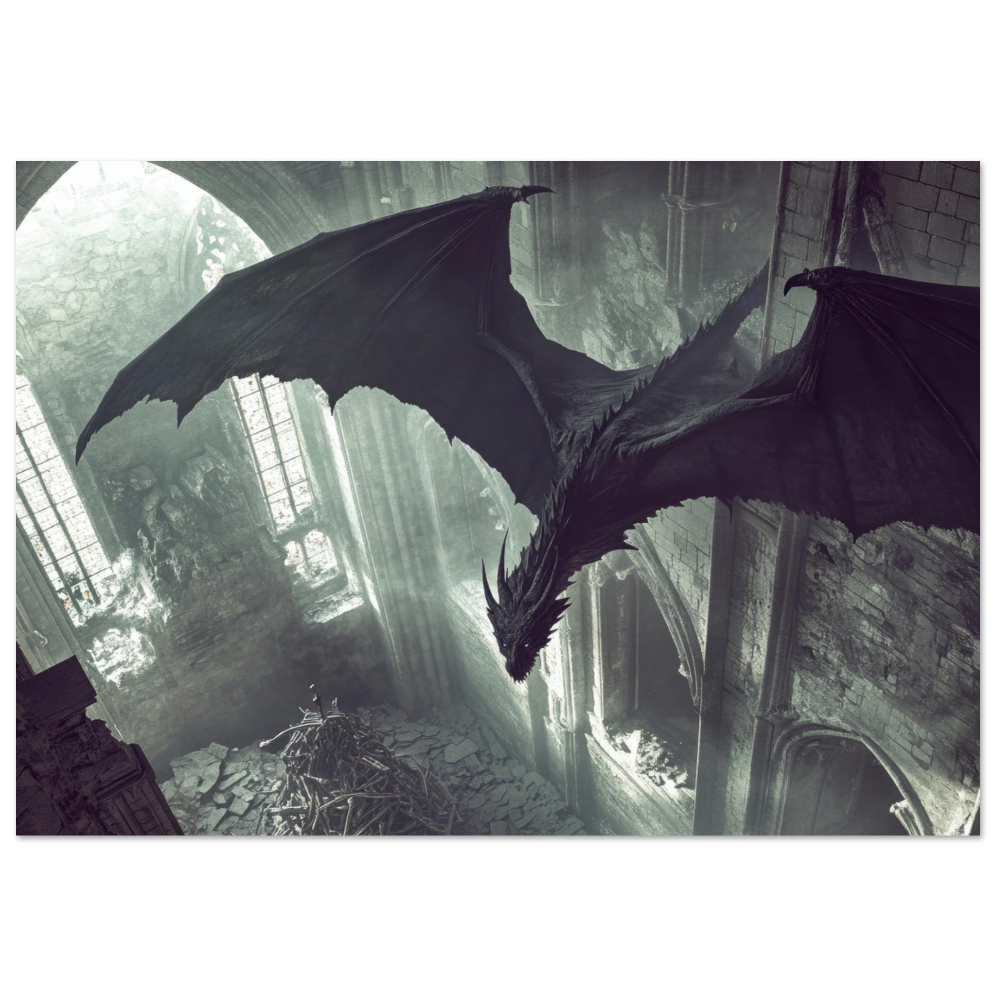 Fine Art Poster Landscape - Gothic Shadow Dragons Lair Gothic Dramatic High 2 - Shop Ai Art WebShop - Digital Art online Store
