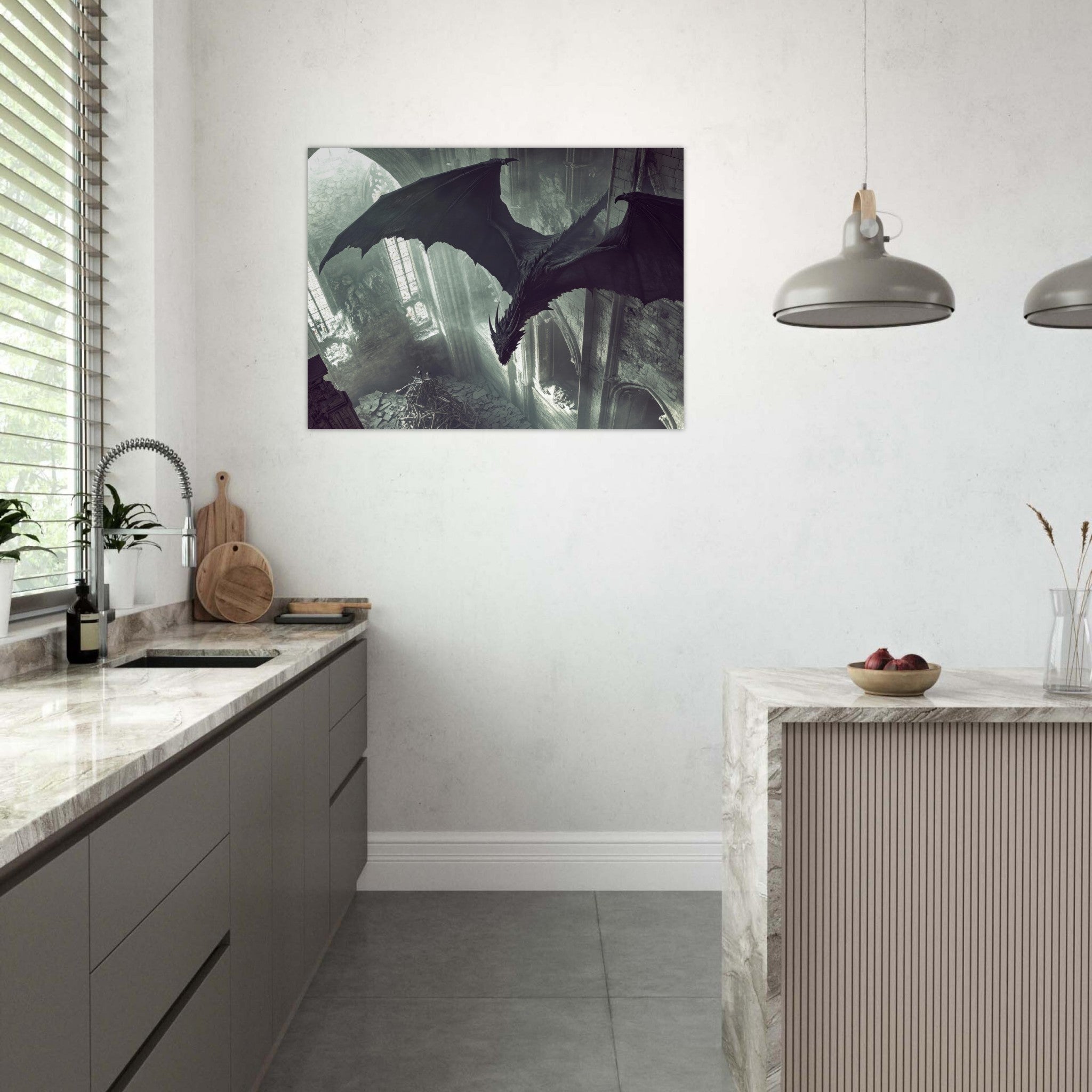 Fine Art Poster Landscape - Gothic Shadow Dragons Lair Gothic Dramatic High 2 - Shop Ai Art WebShop - Digital Art online Store