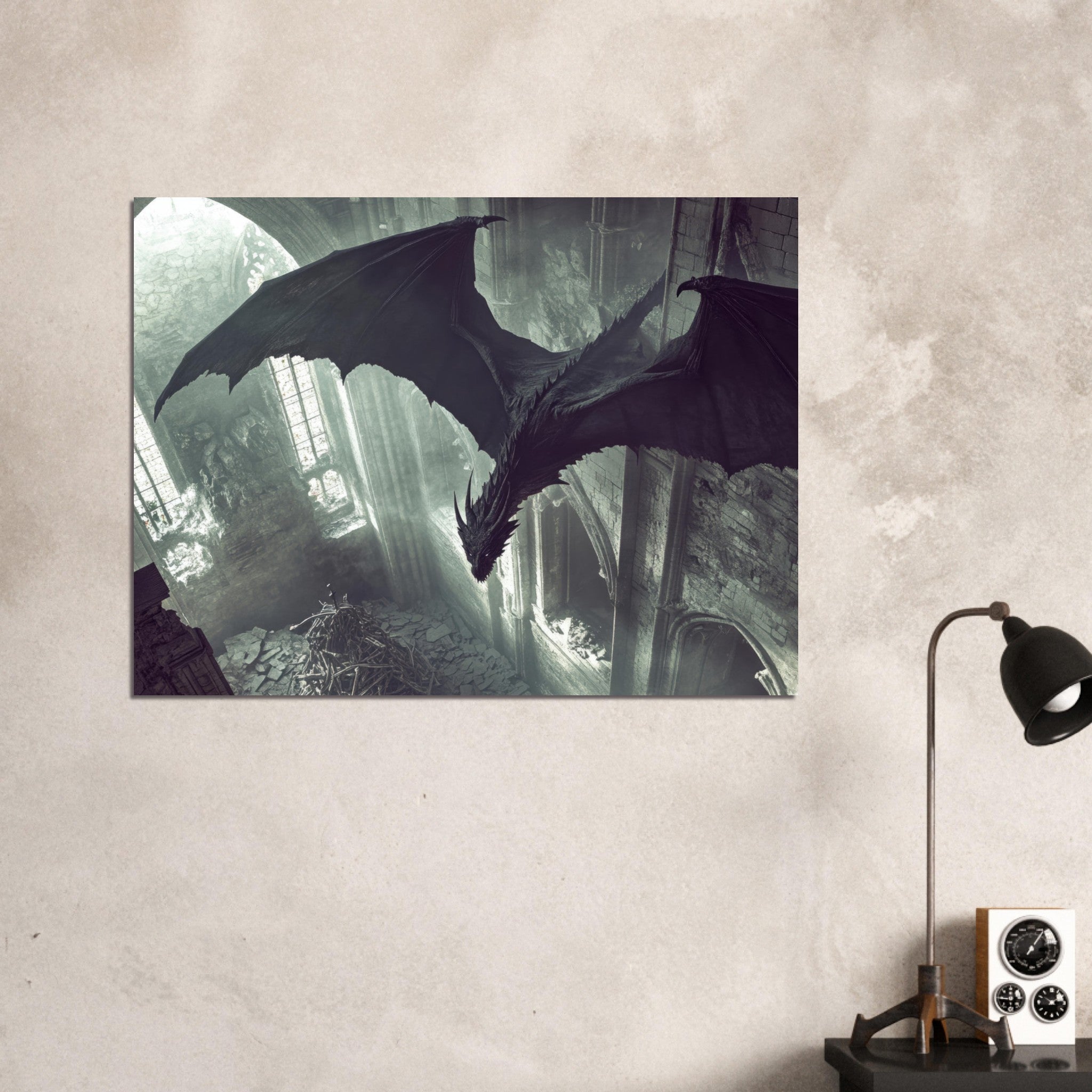 Fine Art Poster Landscape - Gothic Shadow Dragons Lair Gothic Dramatic High 2 - Shop Ai Art WebShop - Digital Art online Store