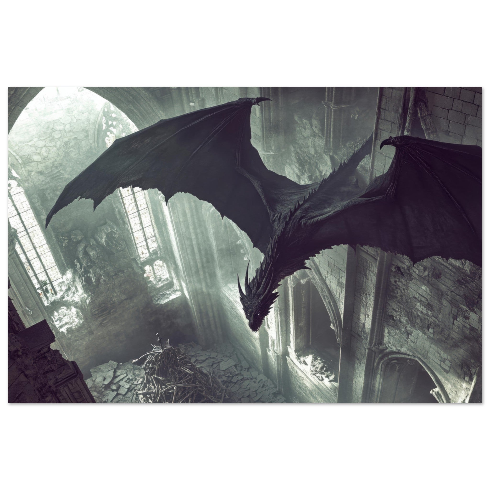Fine Art Poster Landscape - Gothic Shadow Dragons Lair Gothic Dramatic High 2 - Shop Ai Art WebShop - Digital Art online Store