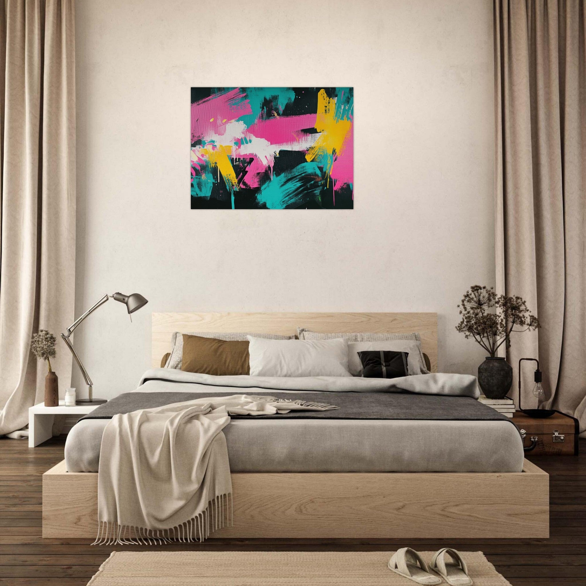 Fine Art Poster Landscape - Neon Reverie An explosion of neon lights in pink - Shop Ai Art WebShop - Digital Art online Store