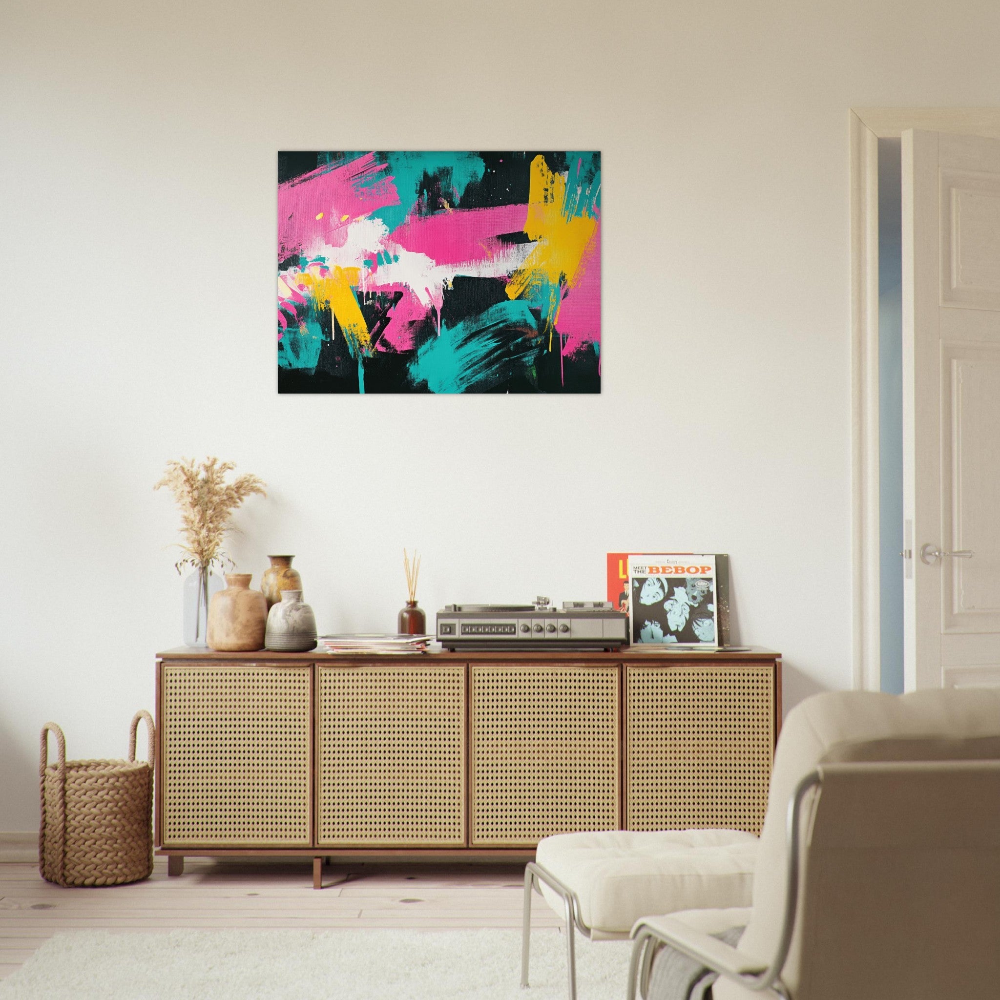 Fine Art Poster Landscape - Neon Reverie An explosion of neon lights in pink - Shop Ai Art WebShop - Digital Art online Store