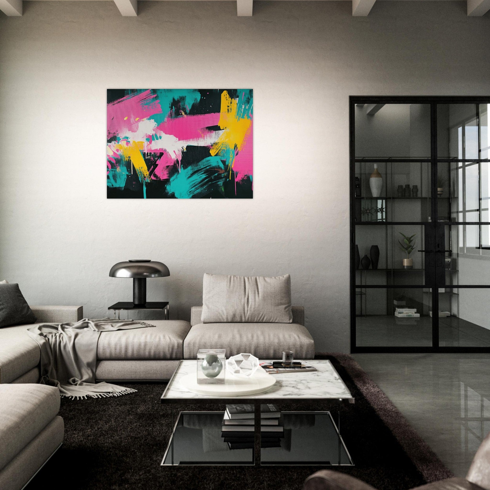 Fine Art Poster Landscape - Neon Reverie An explosion of neon lights in pink - Shop Ai Art WebShop - Digital Art online Store