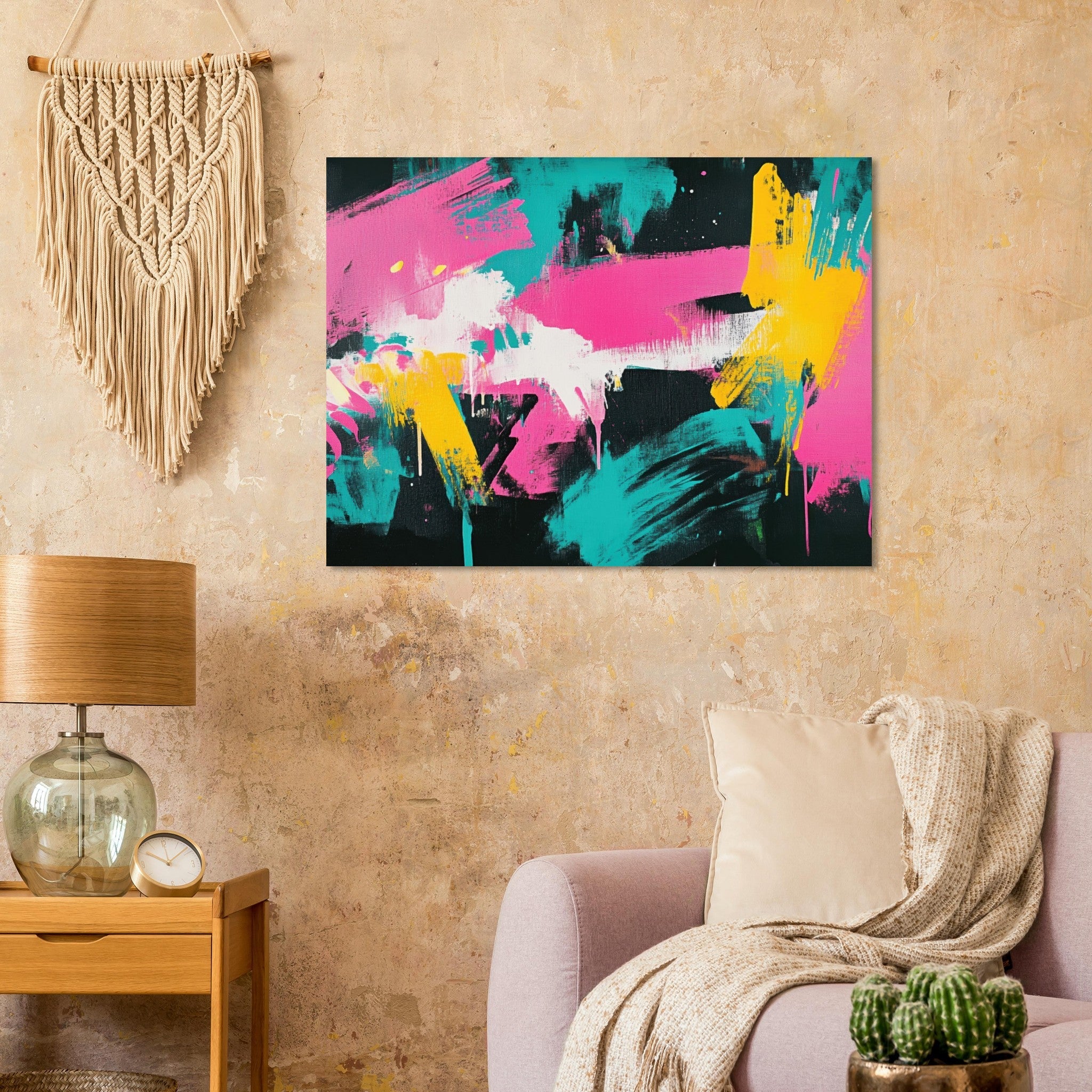 Fine Art Poster Landscape - Neon Reverie An explosion of neon lights in pink - Shop Ai Art WebShop - Digital Art online Store
