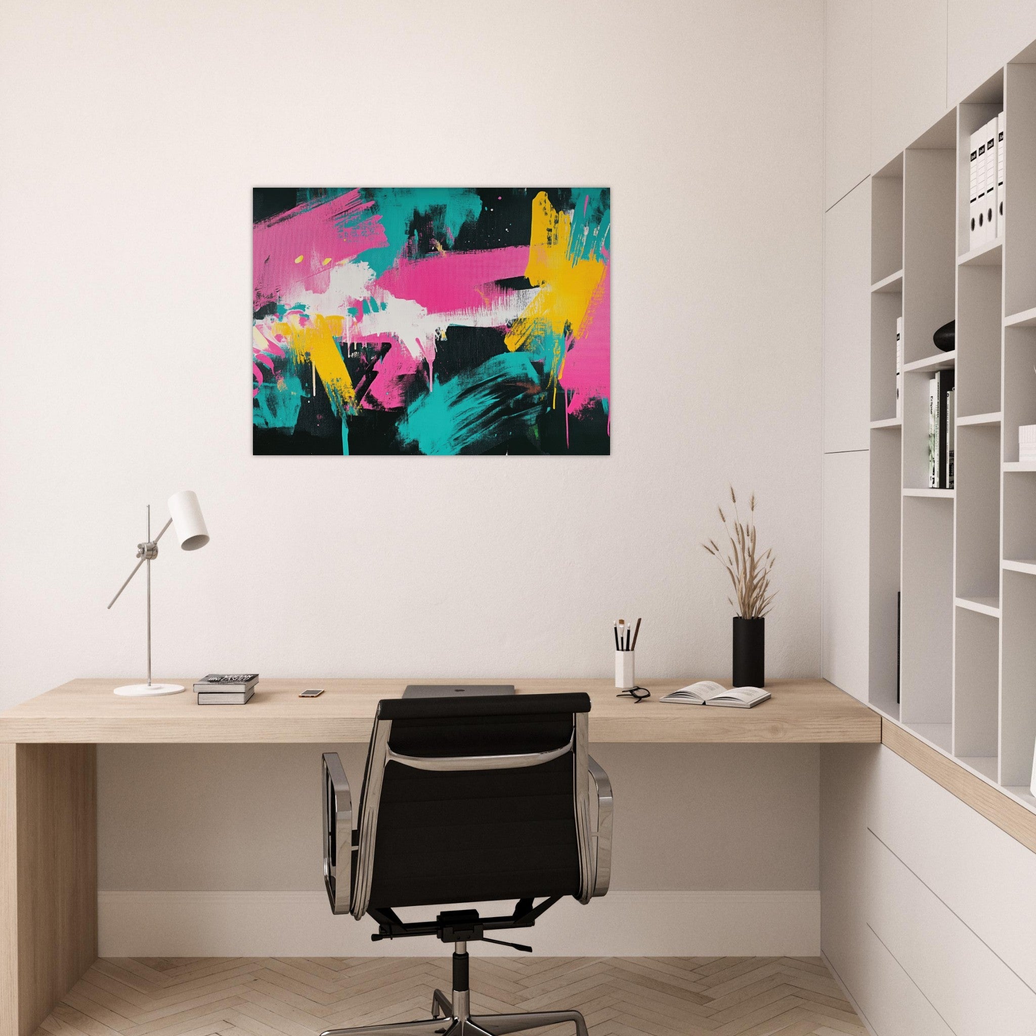 Fine Art Poster Landscape - Neon Reverie An explosion of neon lights in pink - Shop Ai Art WebShop - Digital Art online Store