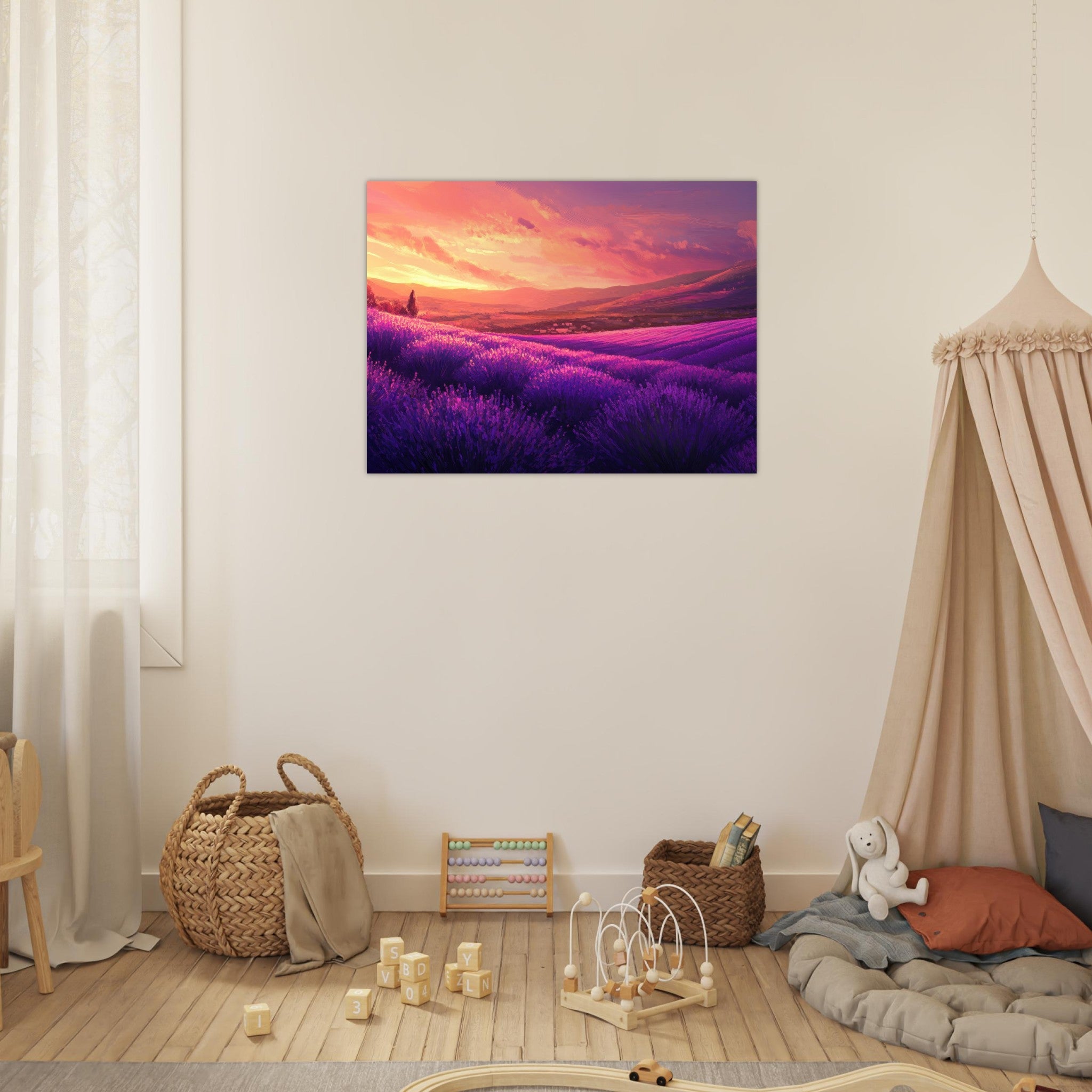 Fine Art Poster Landscape - Rolling lavender fields under a pink - hued sunset 2 - Shop Ai Art WebShop - Digital Art online Store