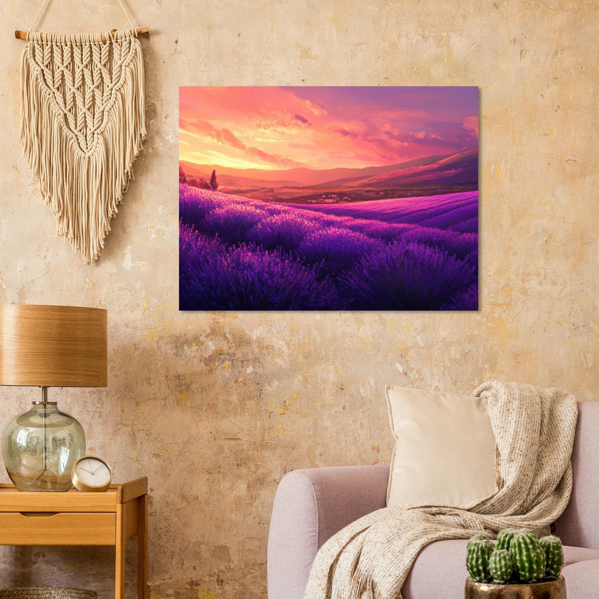 Fine Art Poster Landscape - Rolling lavender fields under a pink - hued sunset 2 - Shop Ai Art WebShop - Digital Art online Store