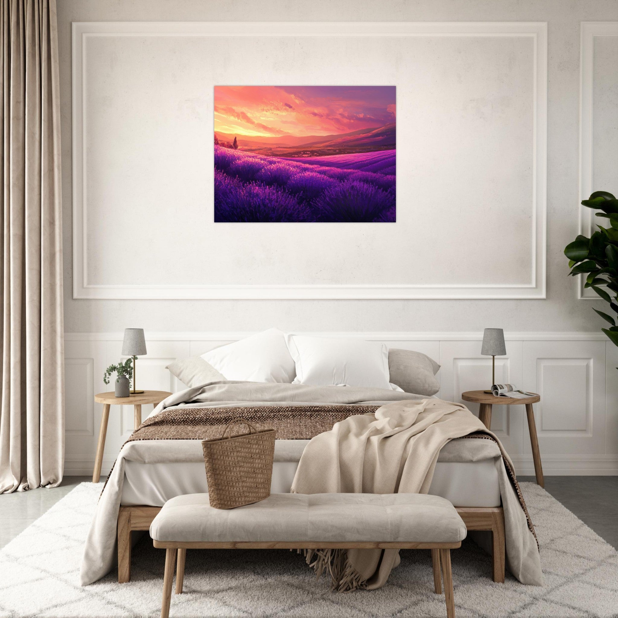 Fine Art Poster Landscape - Rolling lavender fields under a pink - hued sunset 2 - Shop Ai Art WebShop - Digital Art online Store