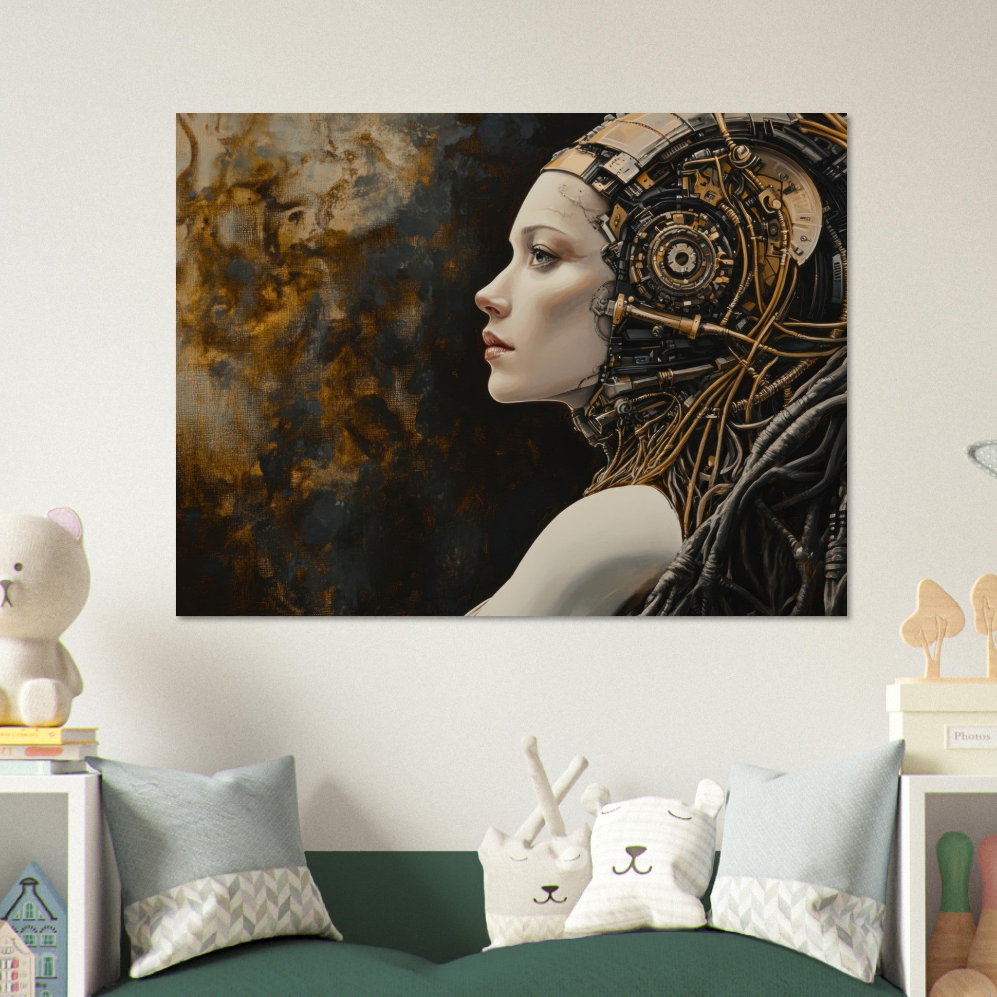 Fine Art Poster Landscape - Surrealist Hybrid Queen on a Biomechanical Thrown - Shop Ai Art WebShop - Digital Art online Store