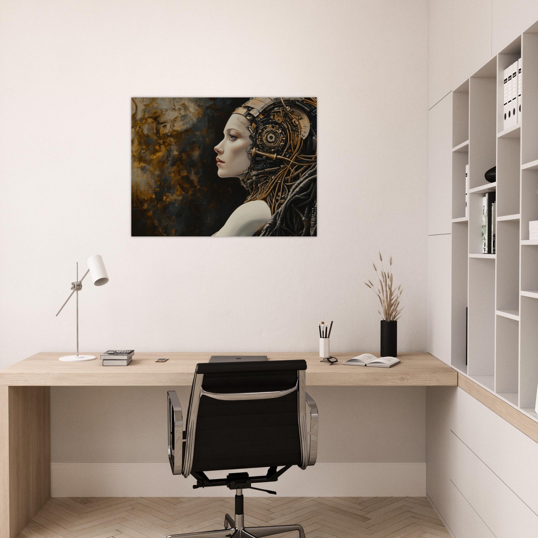 Fine Art Poster Landscape - Surrealist Hybrid Queen on a Biomechanical Thrown - Shop Ai Art WebShop - Digital Art online Store