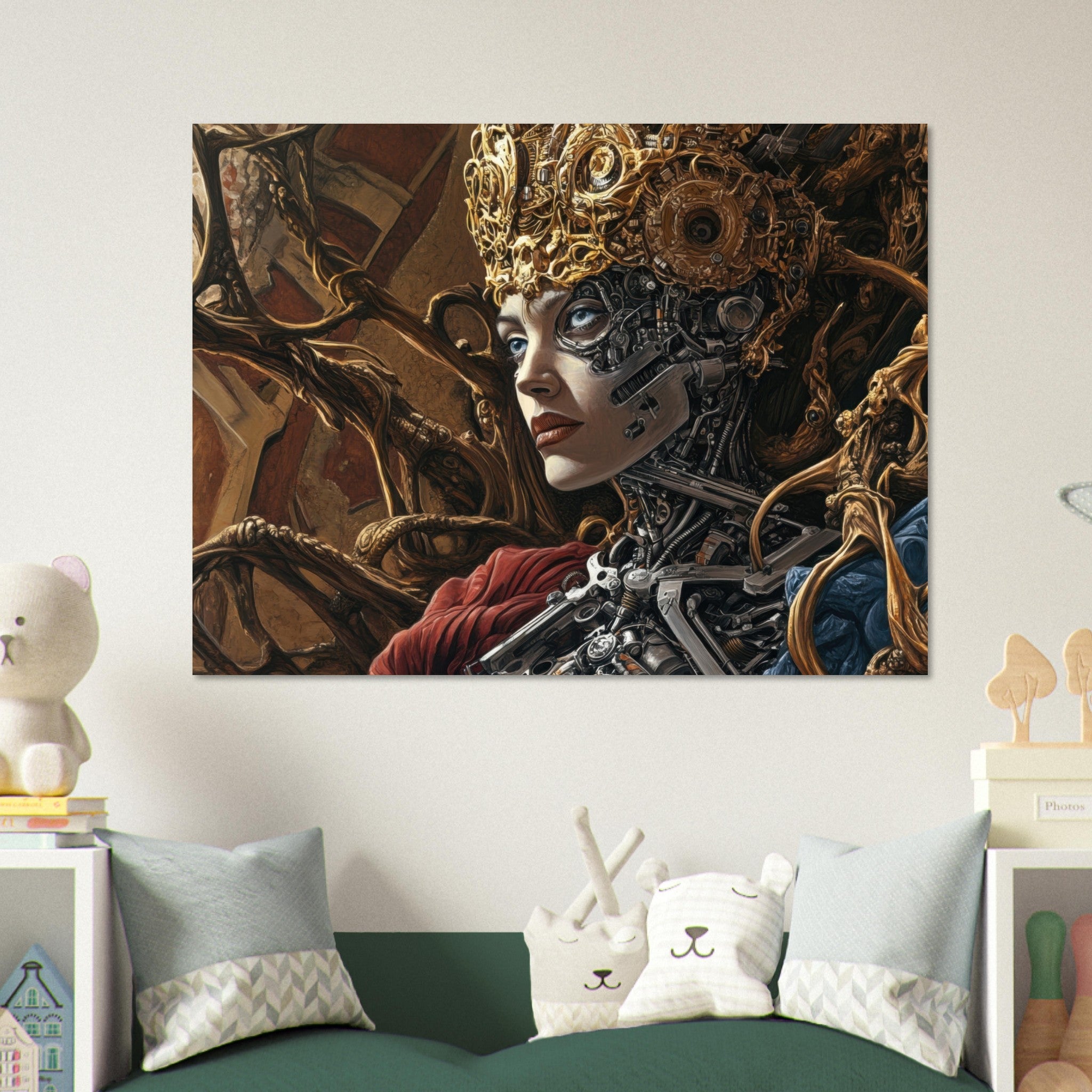 Fine Art Poster Landscape - Surrealist Hybrid Queen on a Biomechanical Thrown 3 - Ai Art Force