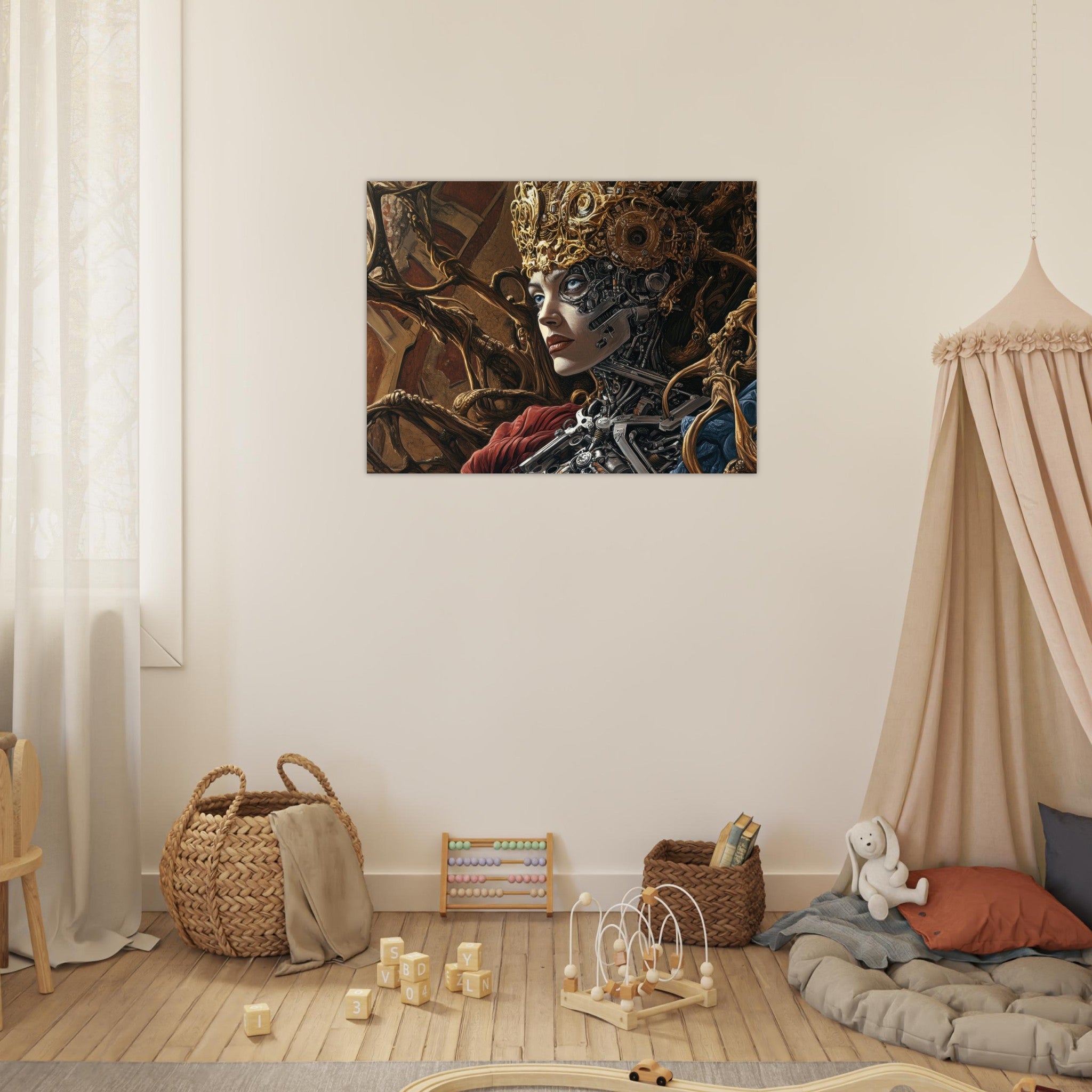 Fine Art Poster Landscape - Surrealist Hybrid Queen on a Biomechanical Thrown 3 - Ai Art Force