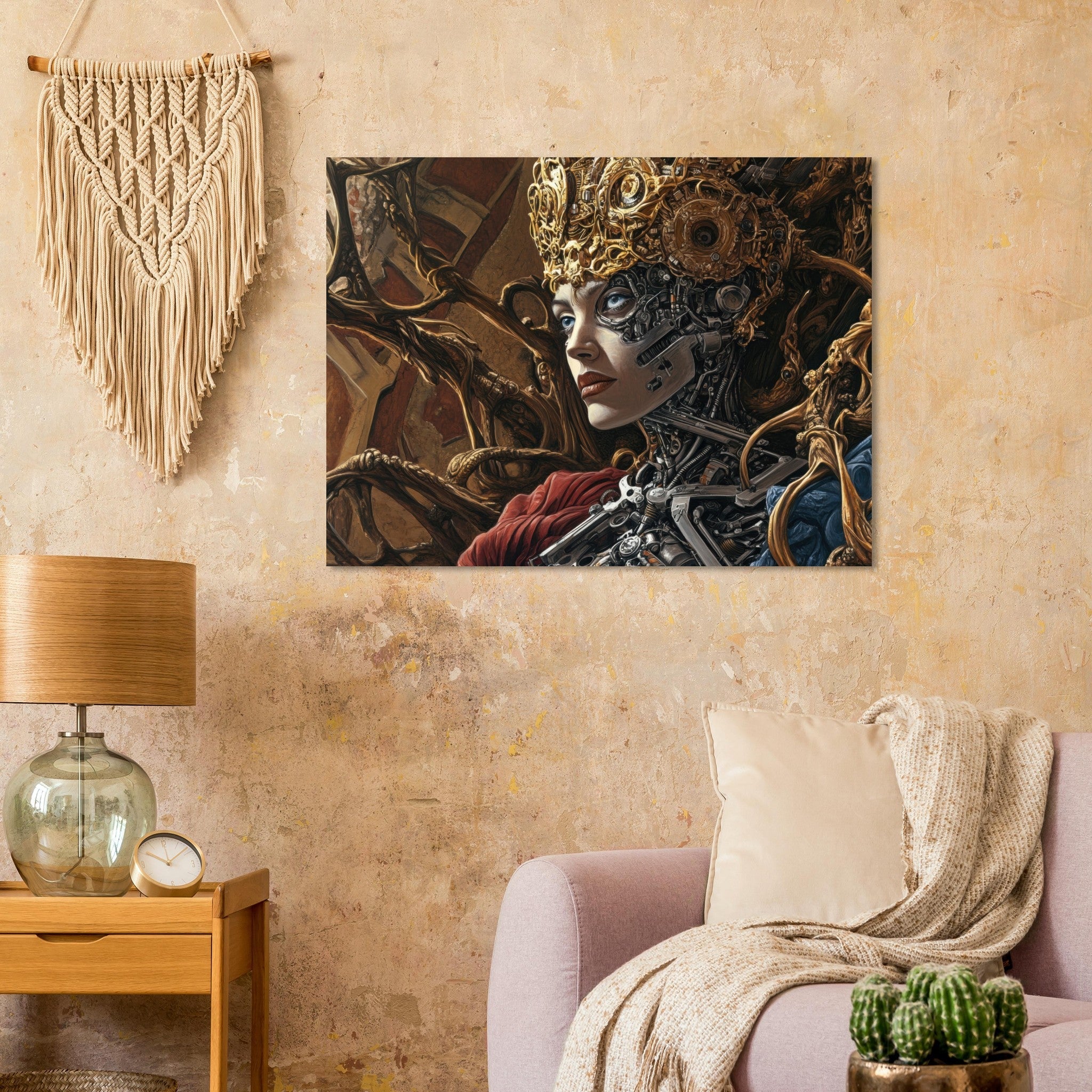 Fine Art Poster Landscape - Surrealist Hybrid Queen on a Biomechanical Thrown 3 - Ai Art Force