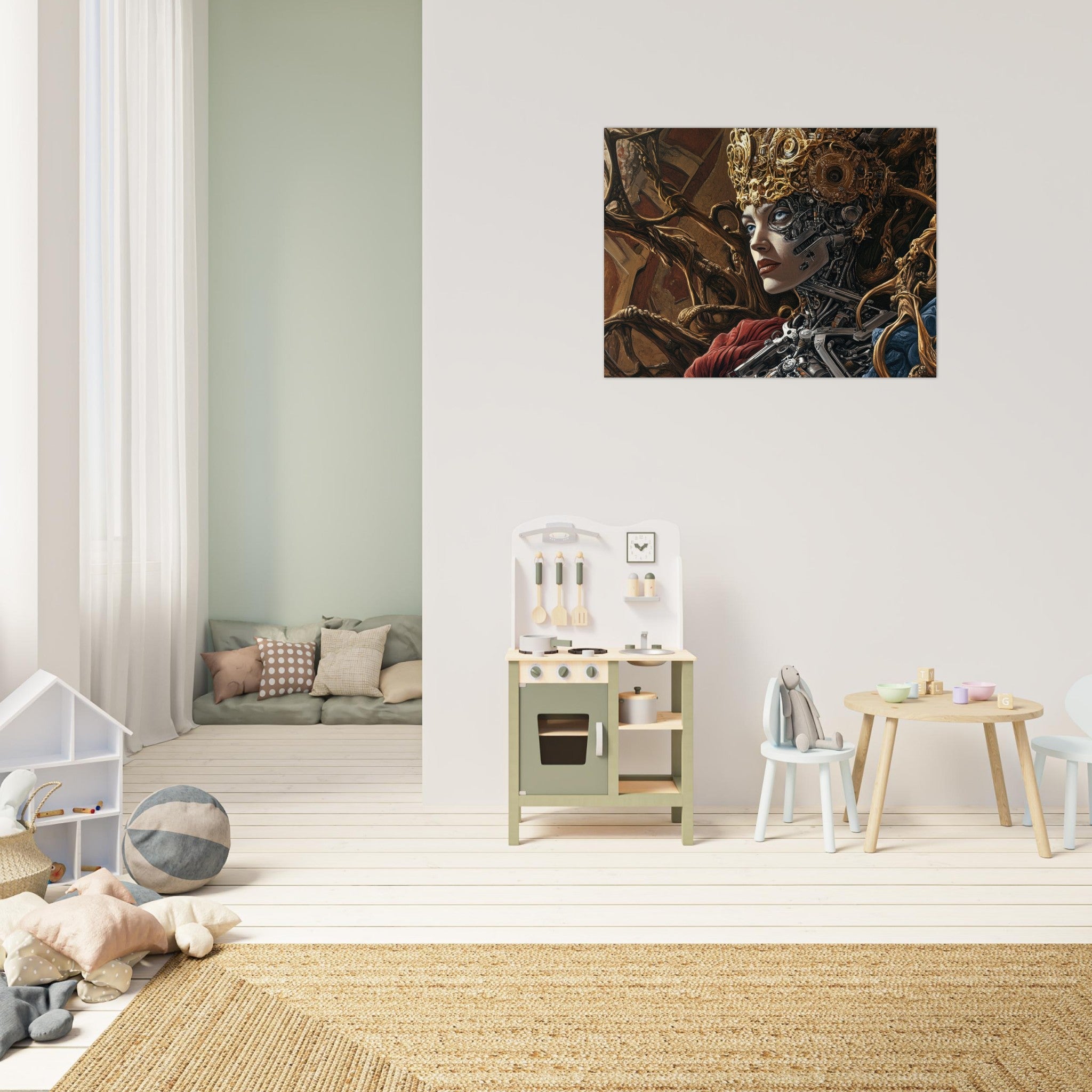 Fine Art Poster Landscape - Surrealist Hybrid Queen on a Biomechanical Thrown 3 - Ai Art Force