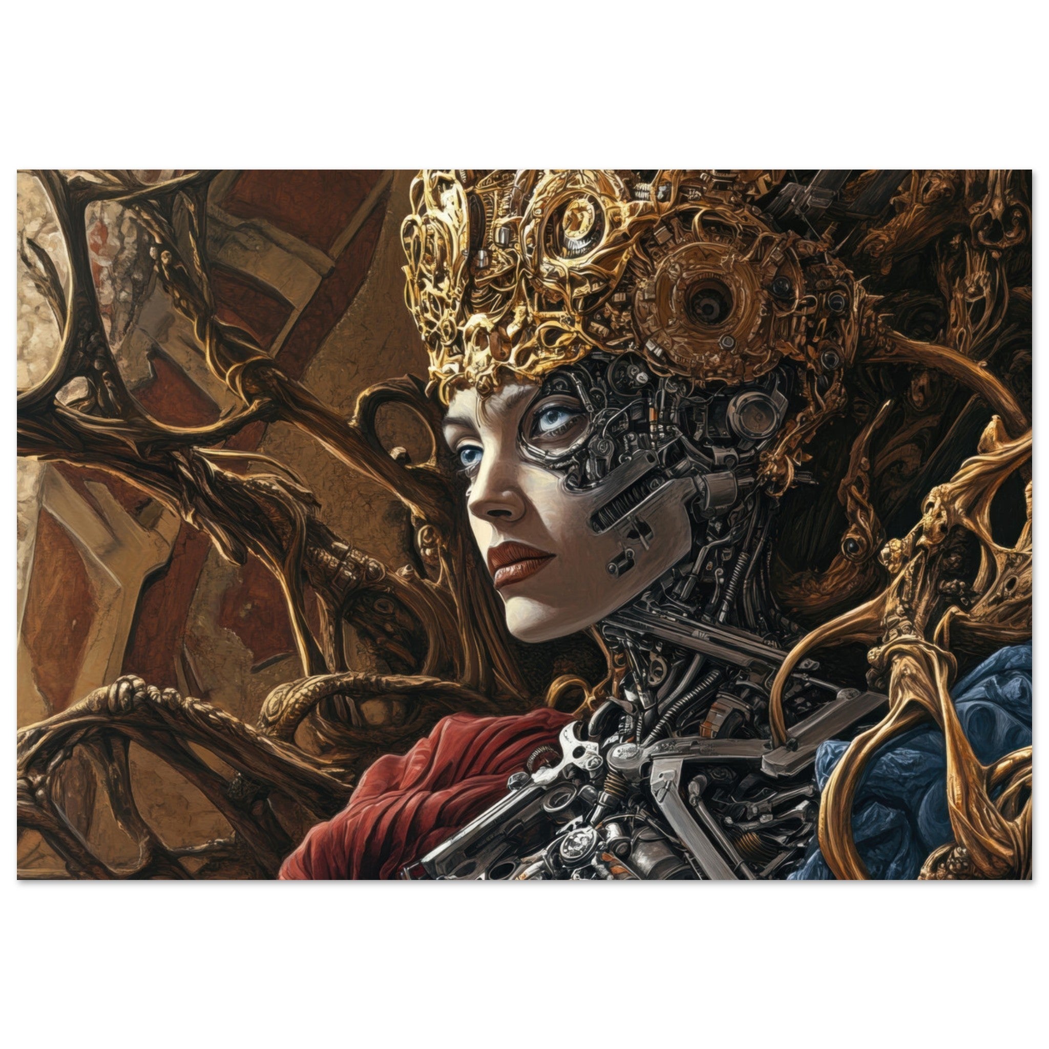 Fine Art Poster Landscape - Surrealist Hybrid Queen on a Biomechanical Thrown 3 - Ai Art Force