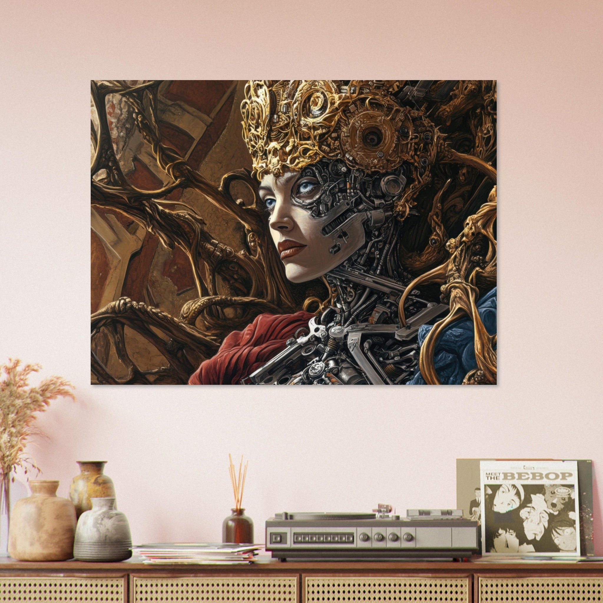 Fine Art Poster Landscape - Surrealist Hybrid Queen on a Biomechanical Thrown 3 - Ai Art Force
