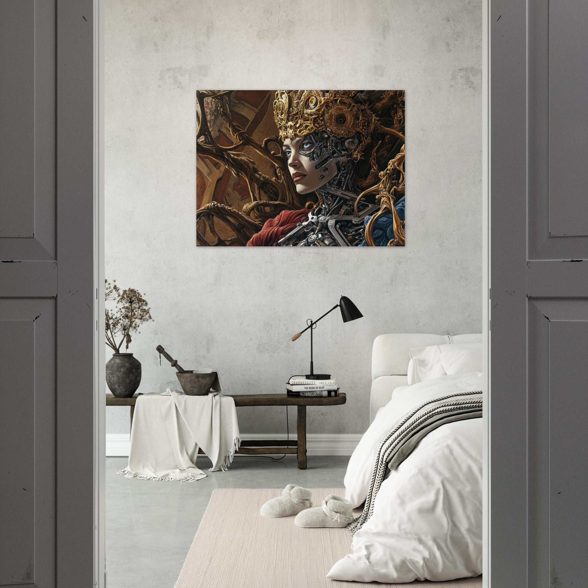 Fine Art Poster Landscape - Surrealist Hybrid Queen on a Biomechanical Thrown 3 - Ai Art Force