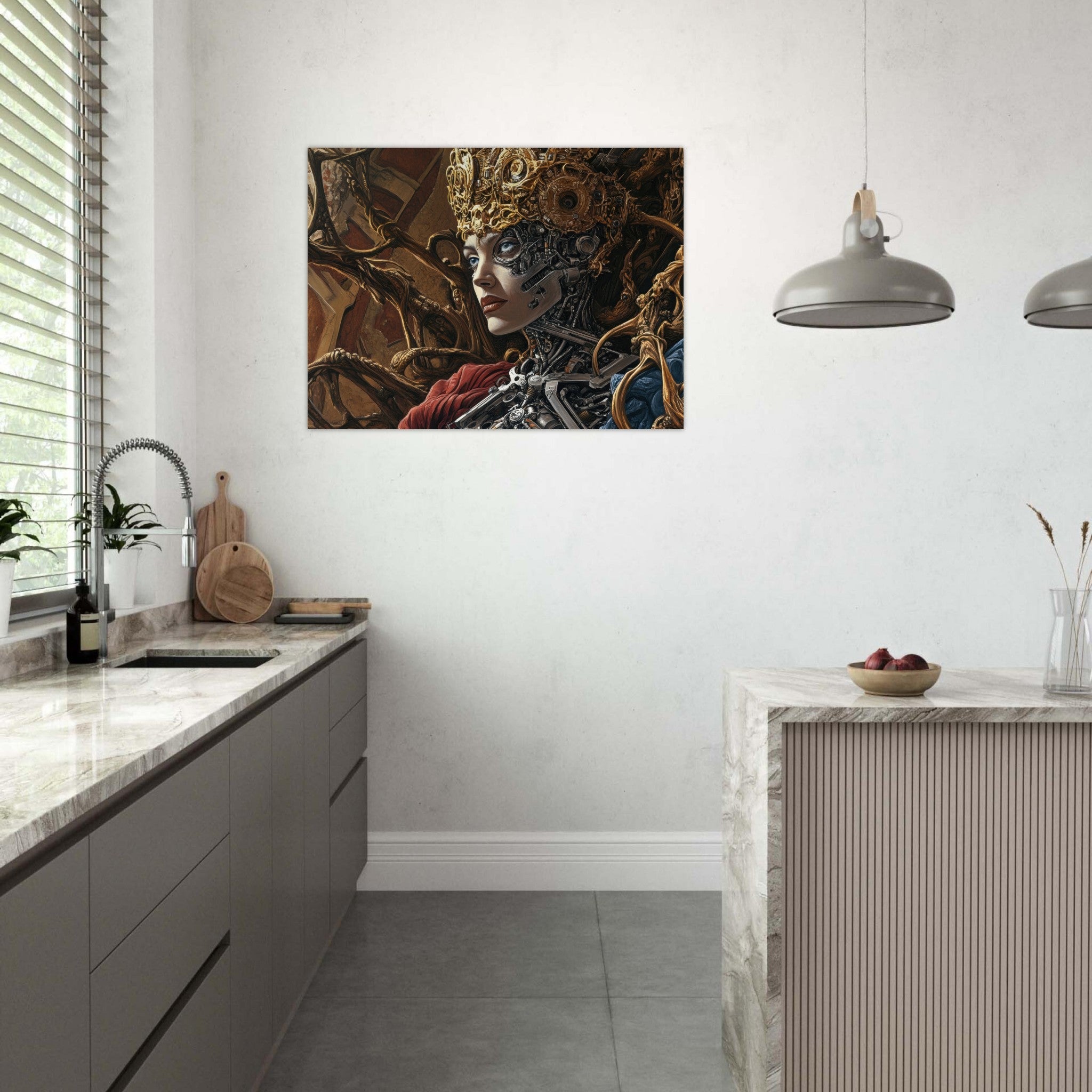 Fine Art Poster Landscape - Surrealist Hybrid Queen on a Biomechanical Thrown 3 - Ai Art Force