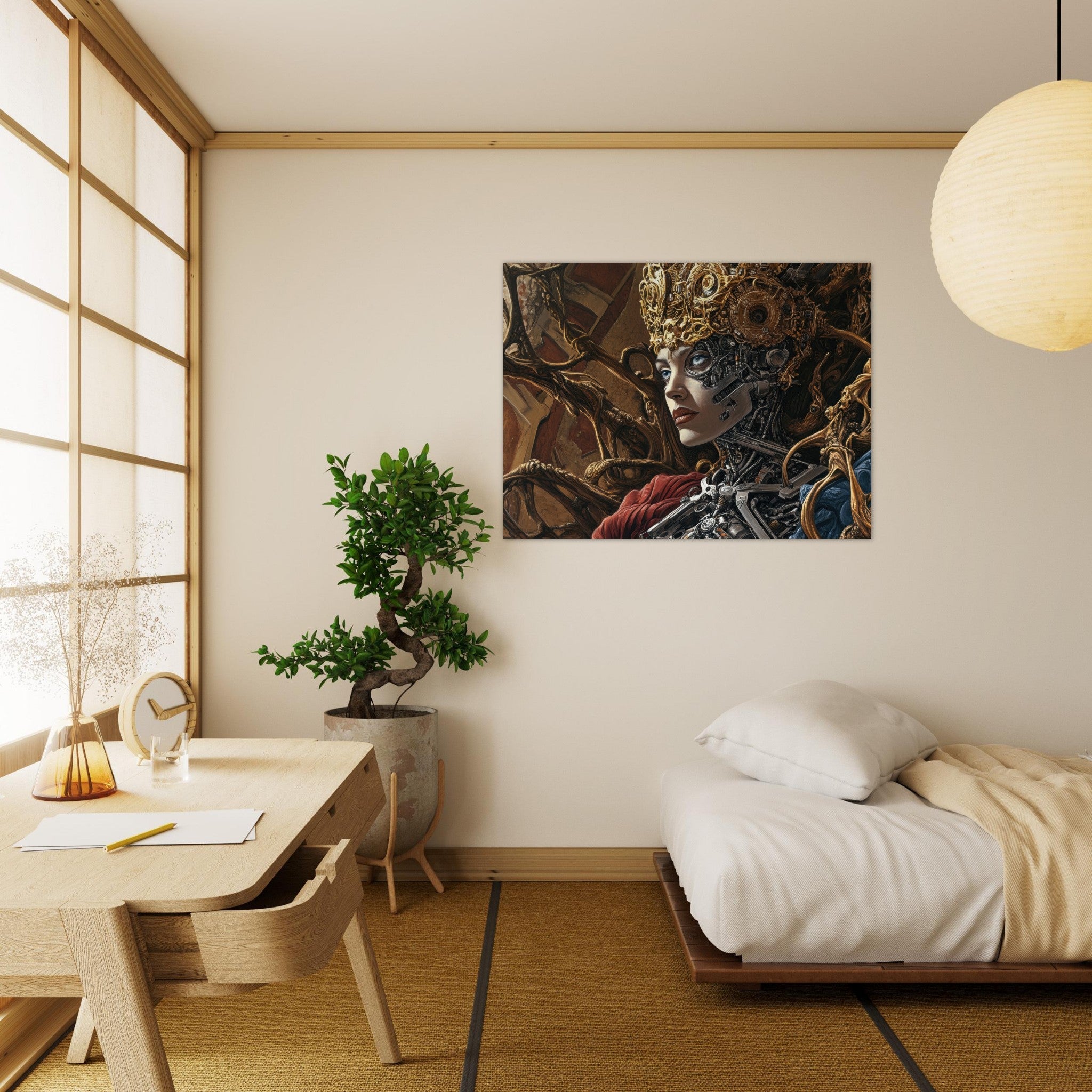 Fine Art Poster Landscape - Surrealist Hybrid Queen on a Biomechanical Thrown 3 - Ai Art Force