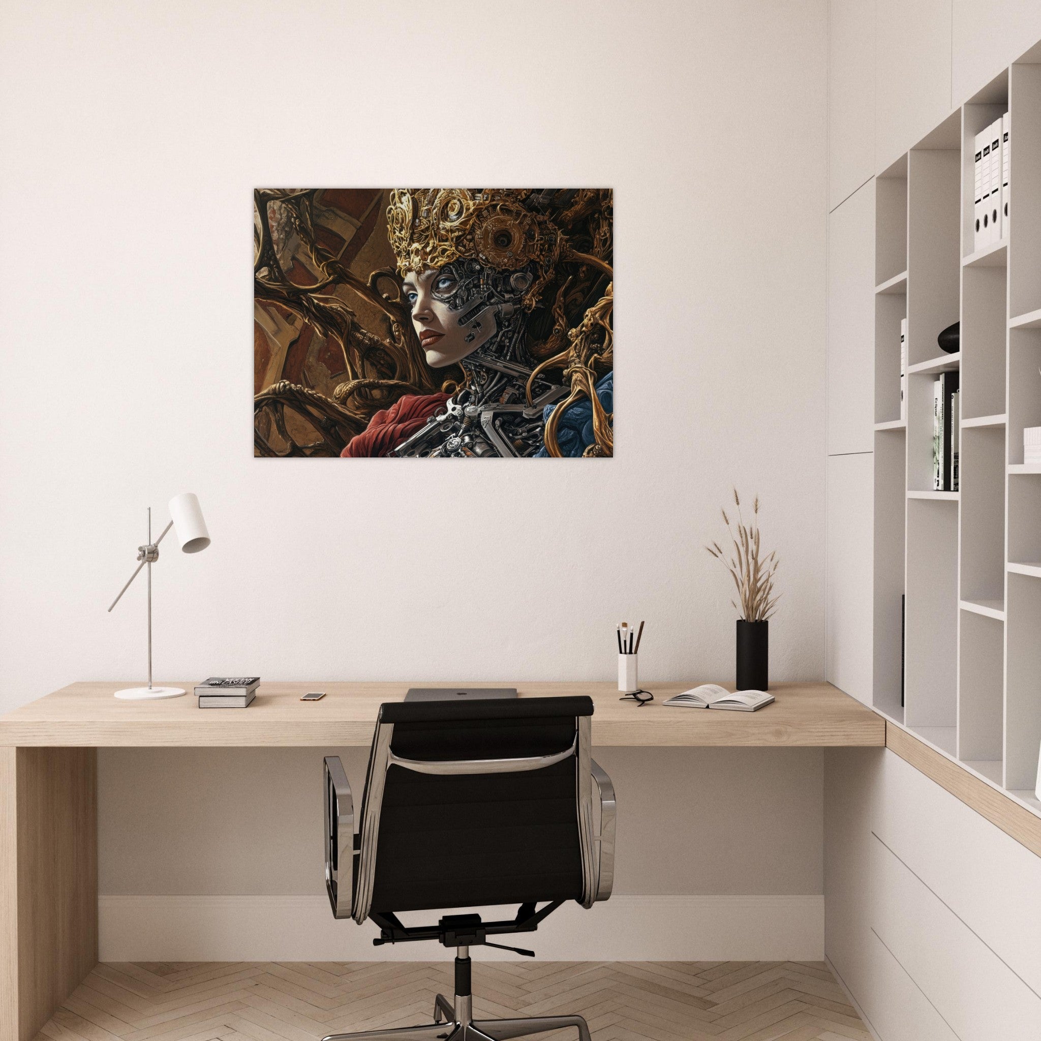 Fine Art Poster Landscape - Surrealist Hybrid Queen on a Biomechanical Thrown 3 - Ai Art Force