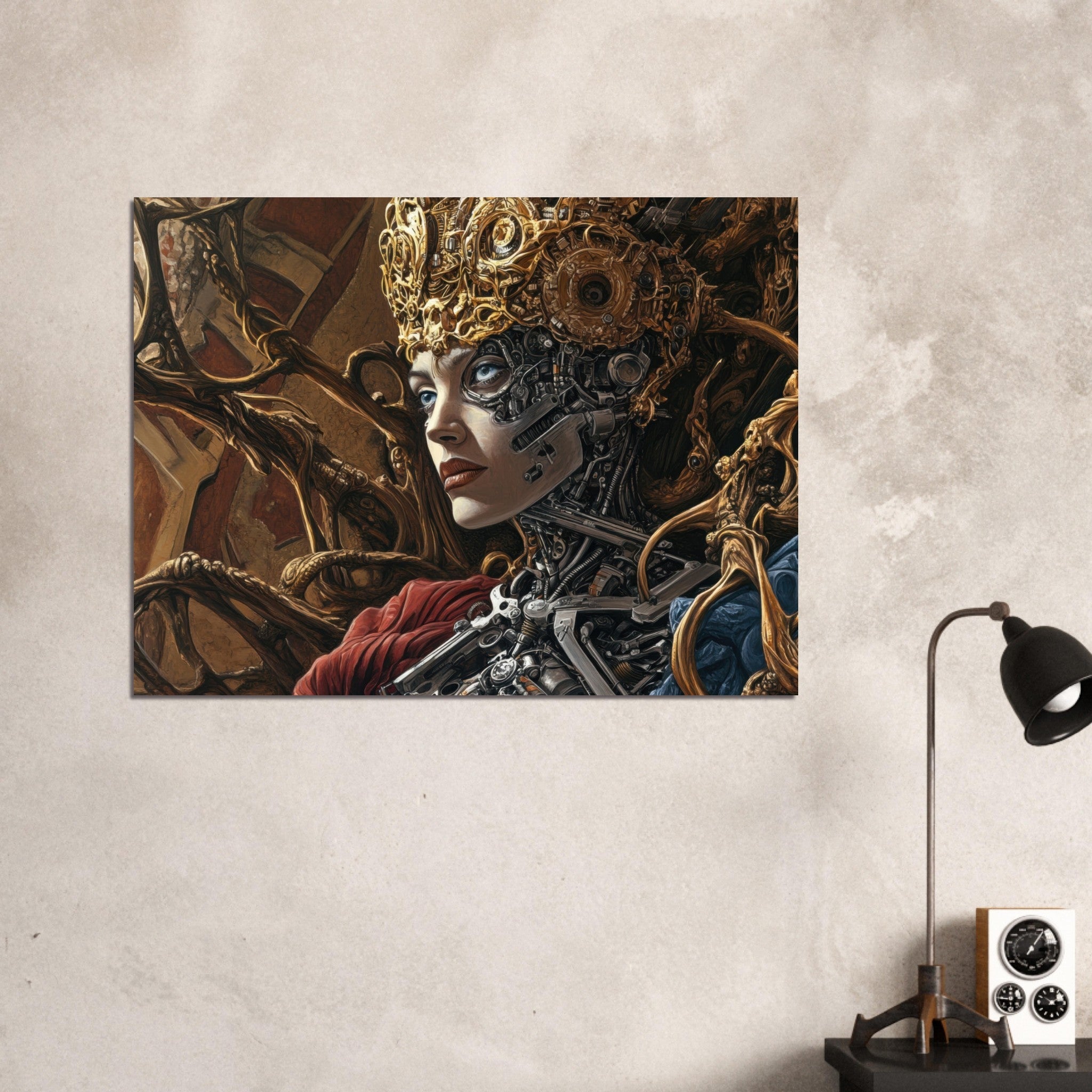 Fine Art Poster Landscape - Surrealist Hybrid Queen on a Biomechanical Thrown 3 - Ai Art Force