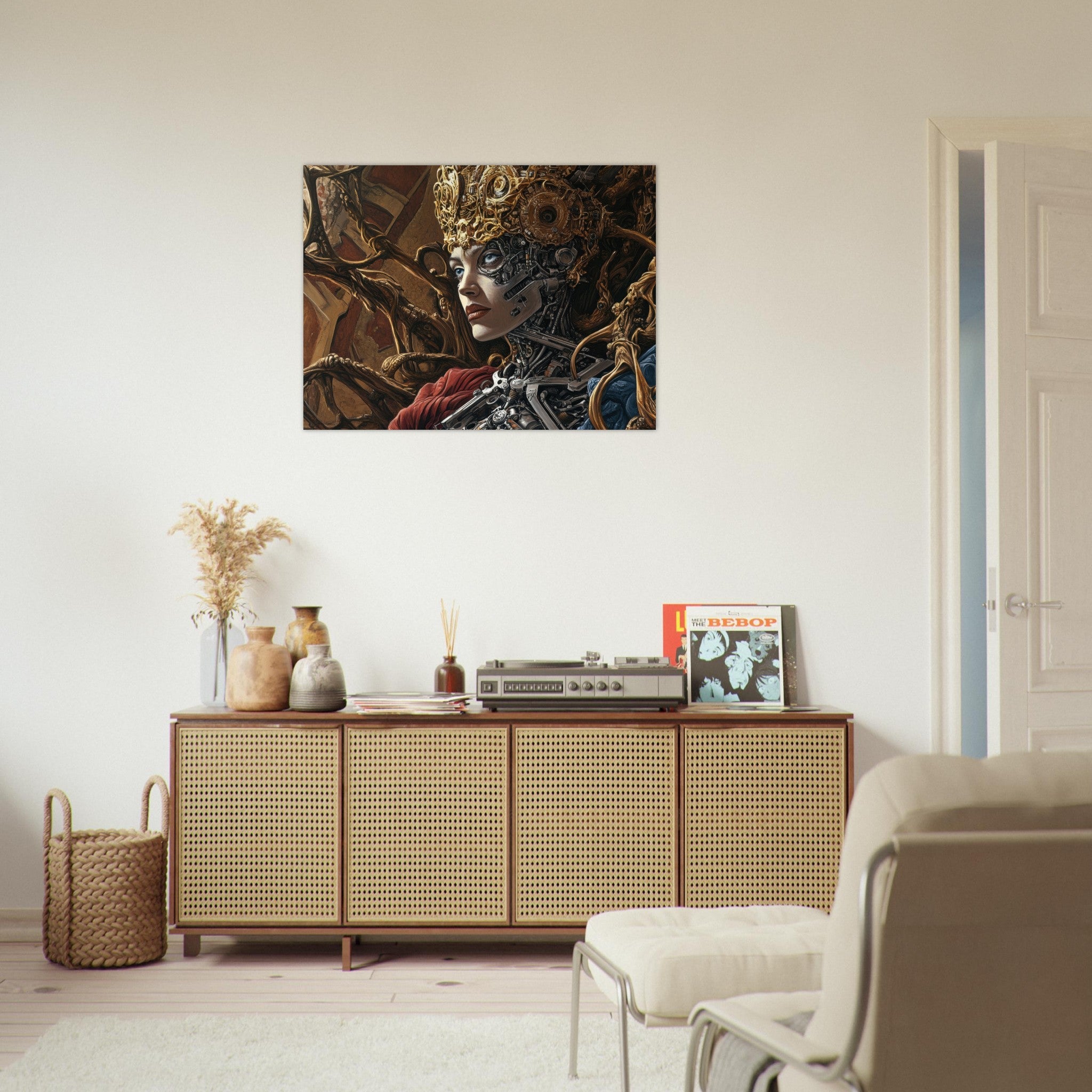 Fine Art Poster Landscape - Surrealist Hybrid Queen on a Biomechanical Thrown 3 - Ai Art Force