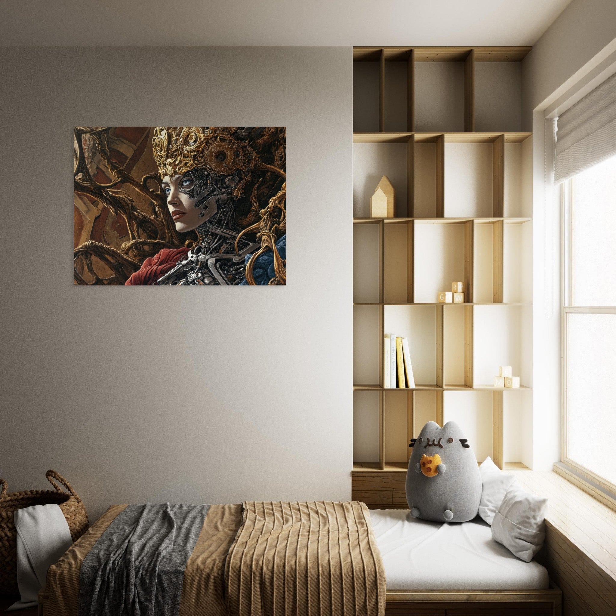 Fine Art Poster Landscape - Surrealist Hybrid Queen on a Biomechanical Thrown 3 - Ai Art Force
