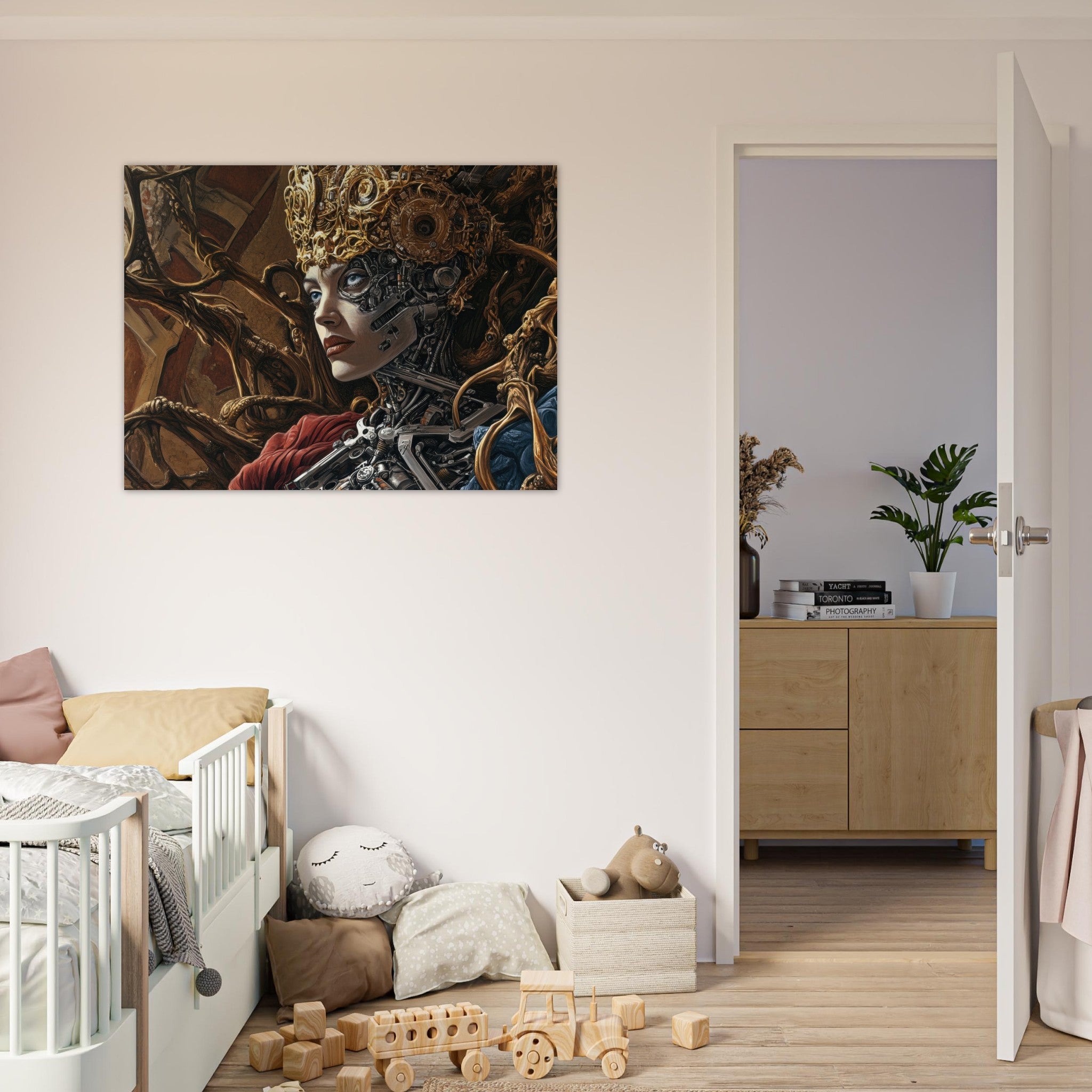 Fine Art Poster Landscape - Surrealist Hybrid Queen on a Biomechanical Thrown 3 - Ai Art Force