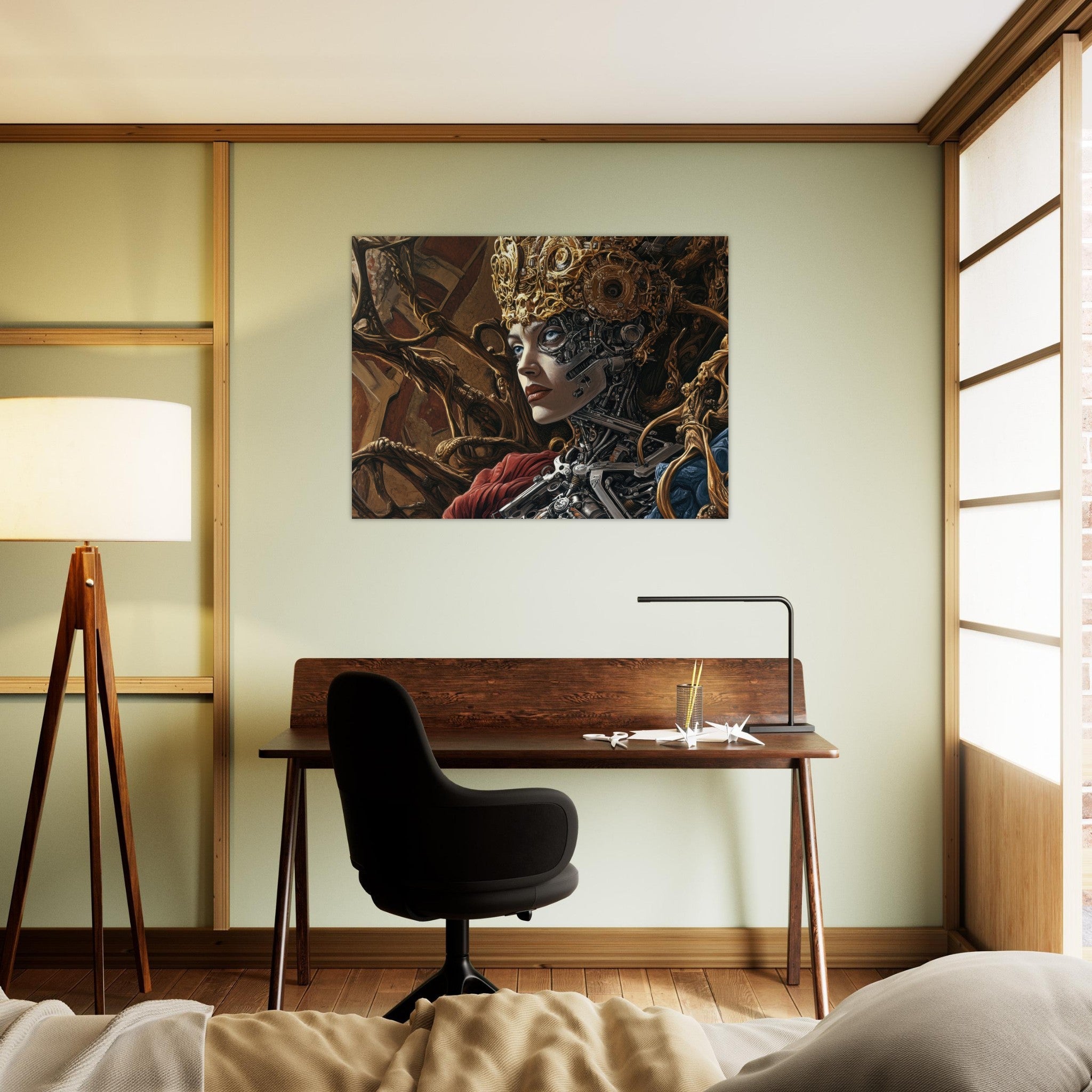 Fine Art Poster Landscape - Surrealist Hybrid Queen on a Biomechanical Thrown 3 - Ai Art Force