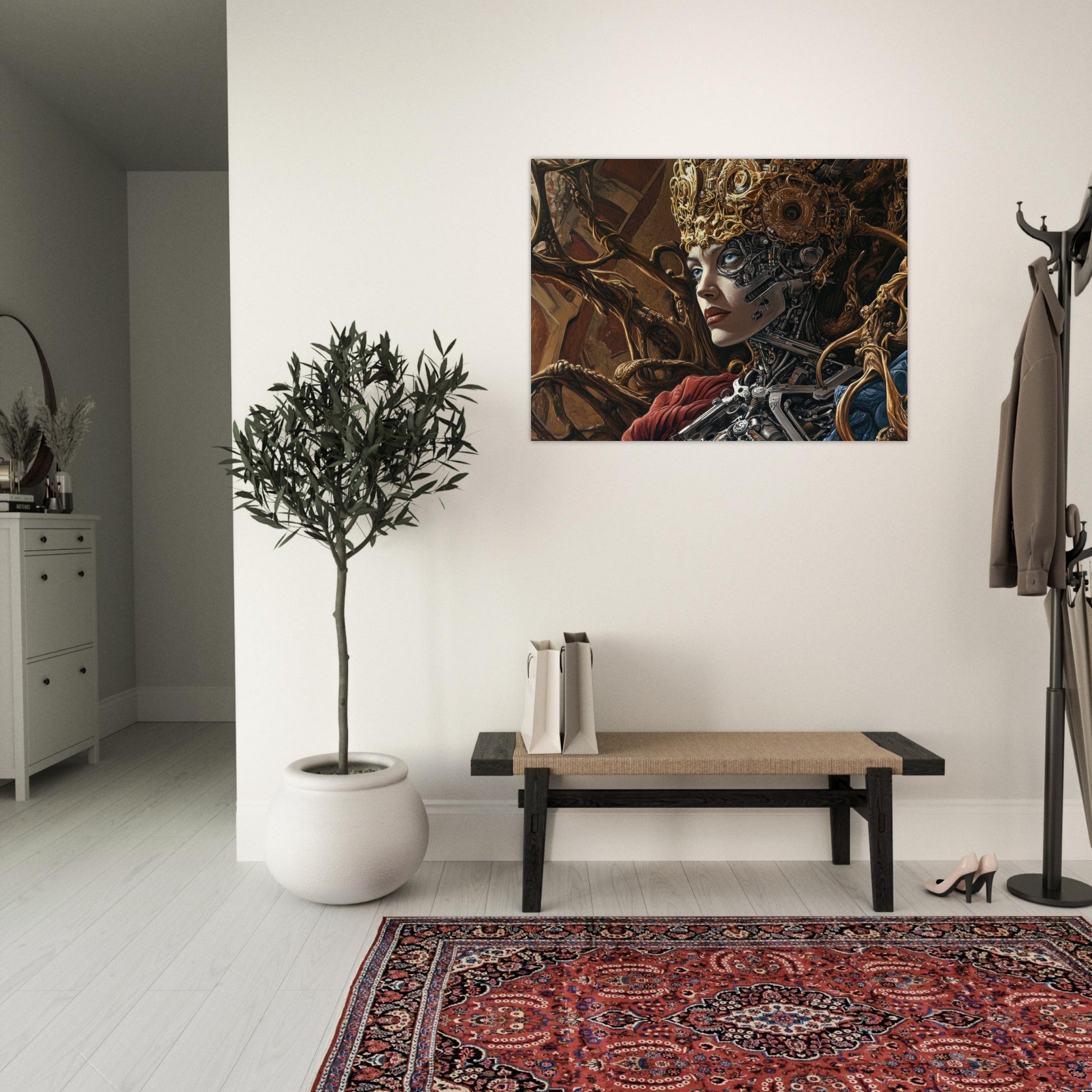 Fine Art Poster Landscape - Surrealist Hybrid Queen on a Biomechanical Thrown 3 - Ai Art Force