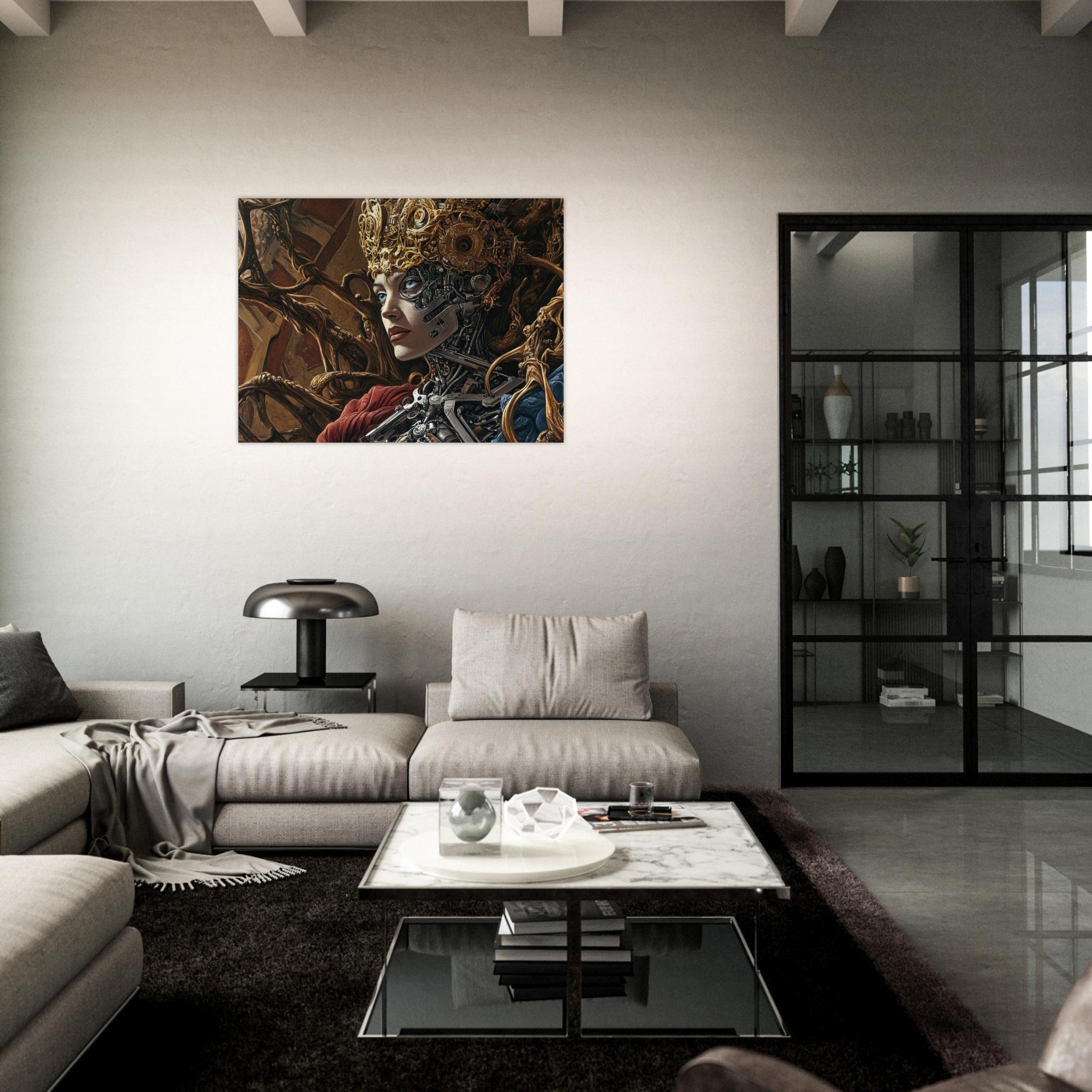 Fine Art Poster Landscape - Surrealist Hybrid Queen on a Biomechanical Thrown 3 - Ai Art Force