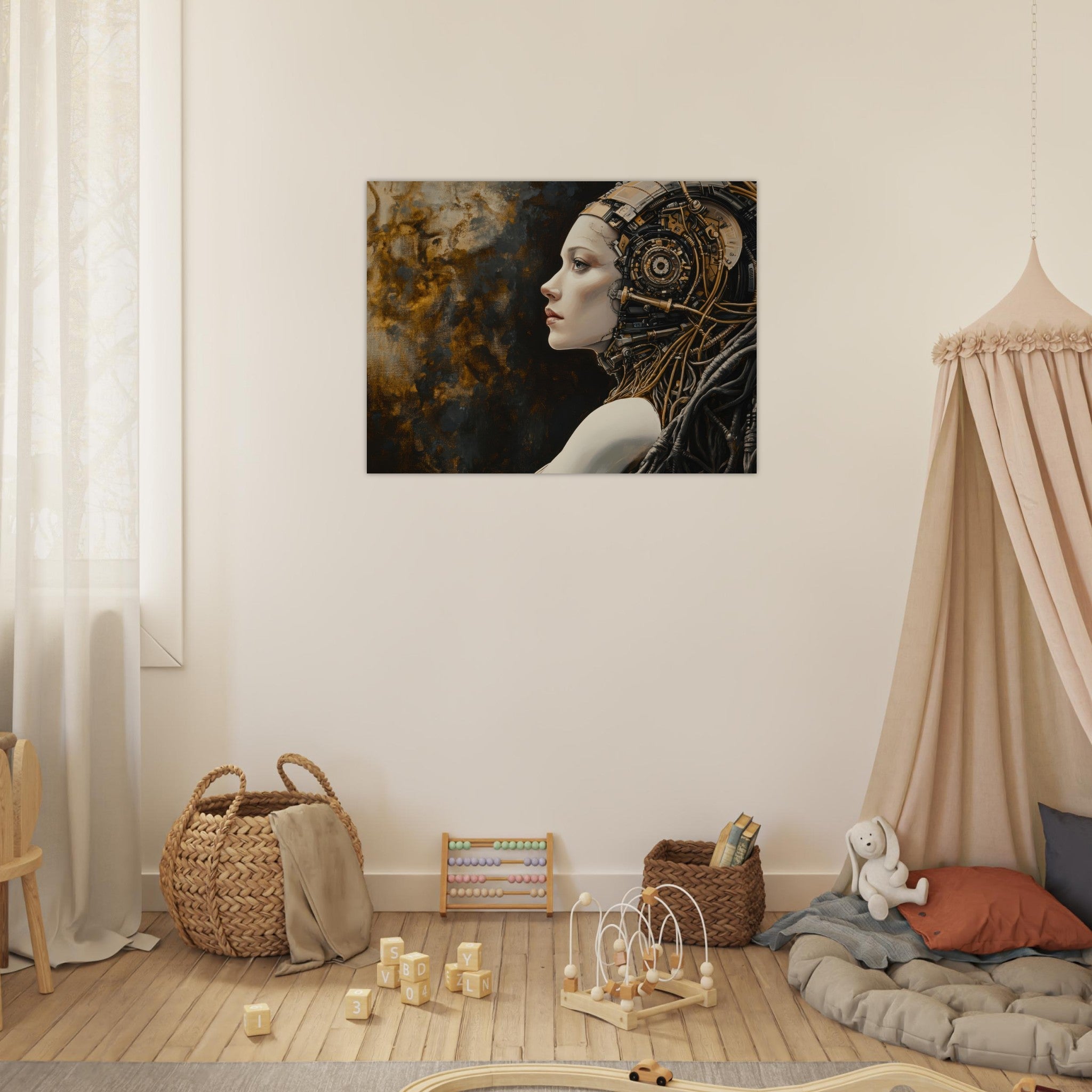 Fine Art Poster Landscape - Surrealist Hybrid Queen on a Biomechanical Thrown - Shop Ai Art WebShop - Digital Art online Store