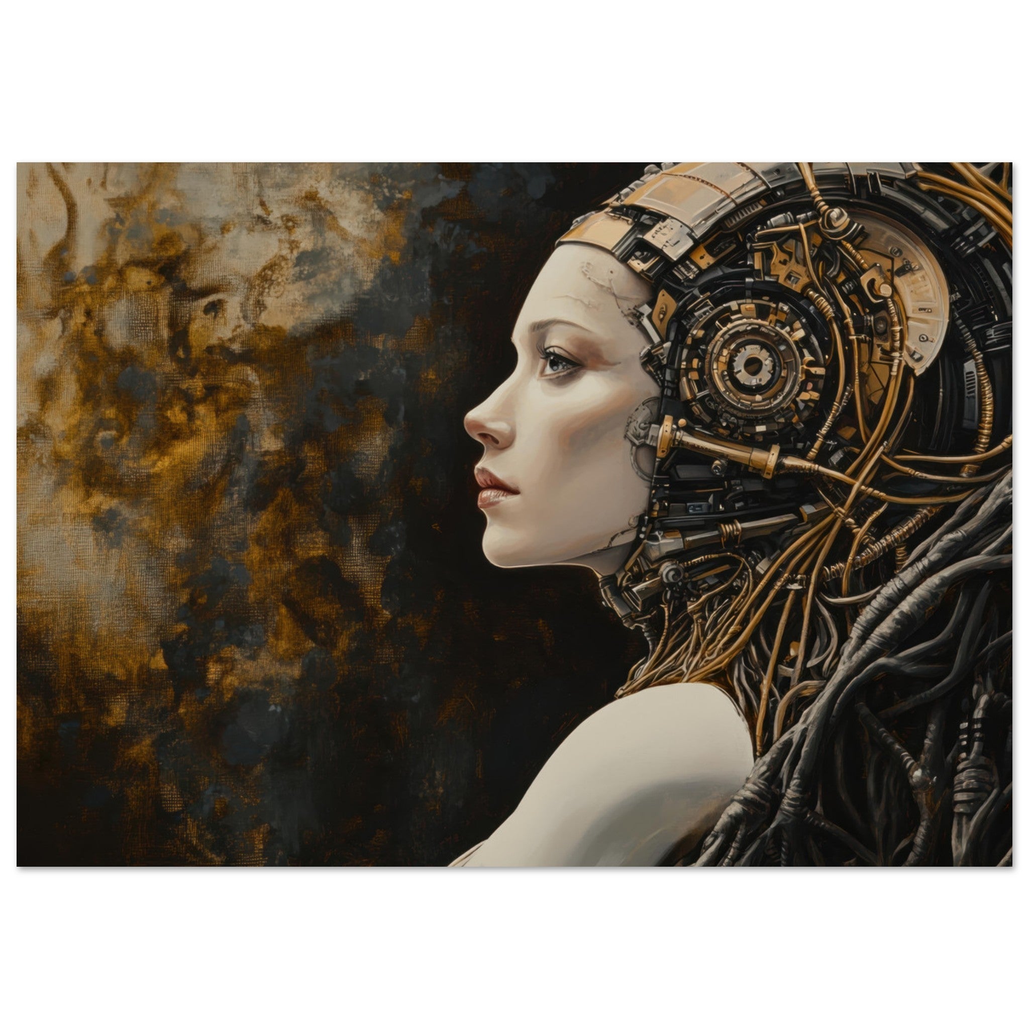 Fine Art Poster Landscape - Surrealist Hybrid Queen on a Biomechanical Thrown - Shop Ai Art WebShop - Digital Art online Store