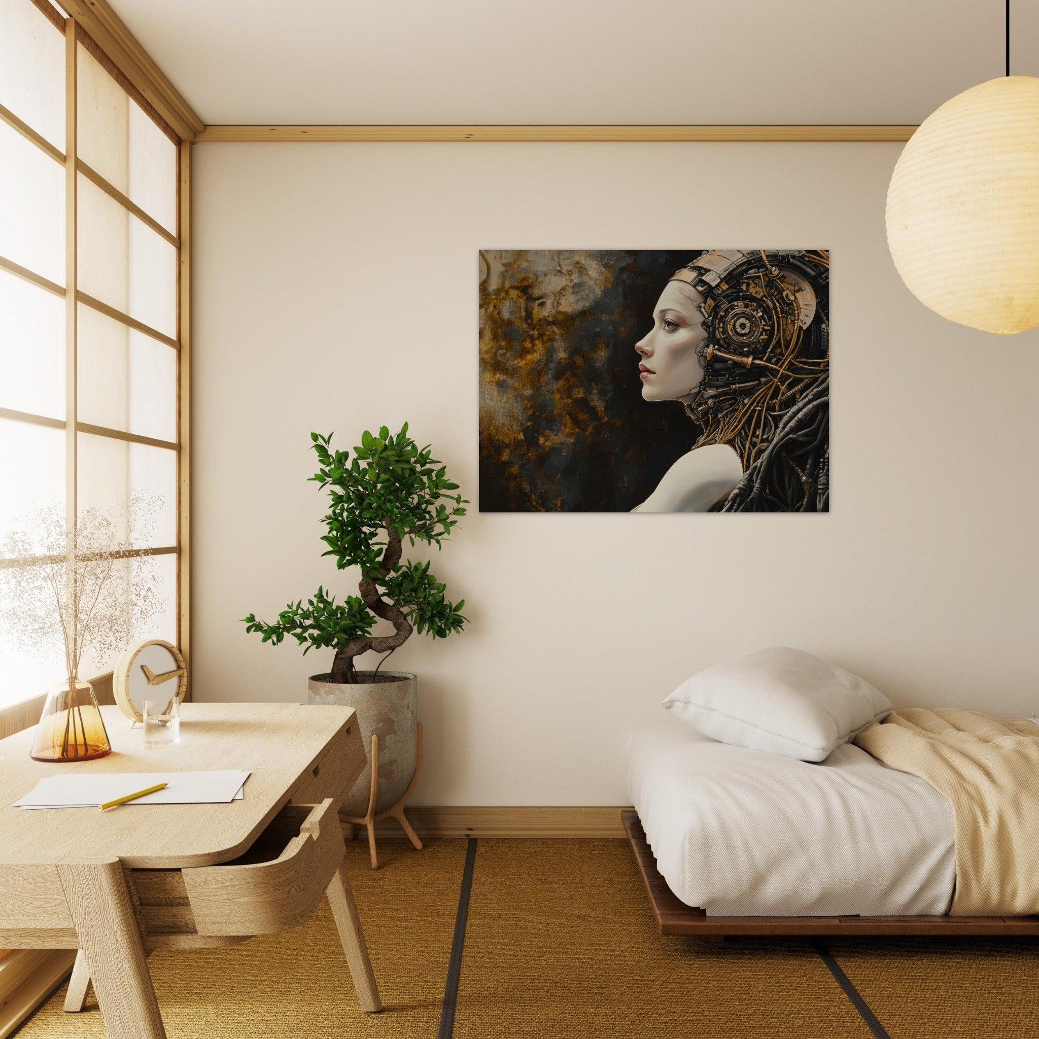 Fine Art Poster Landscape - Surrealist Hybrid Queen on a Biomechanical Thrown - Shop Ai Art WebShop - Digital Art online Store