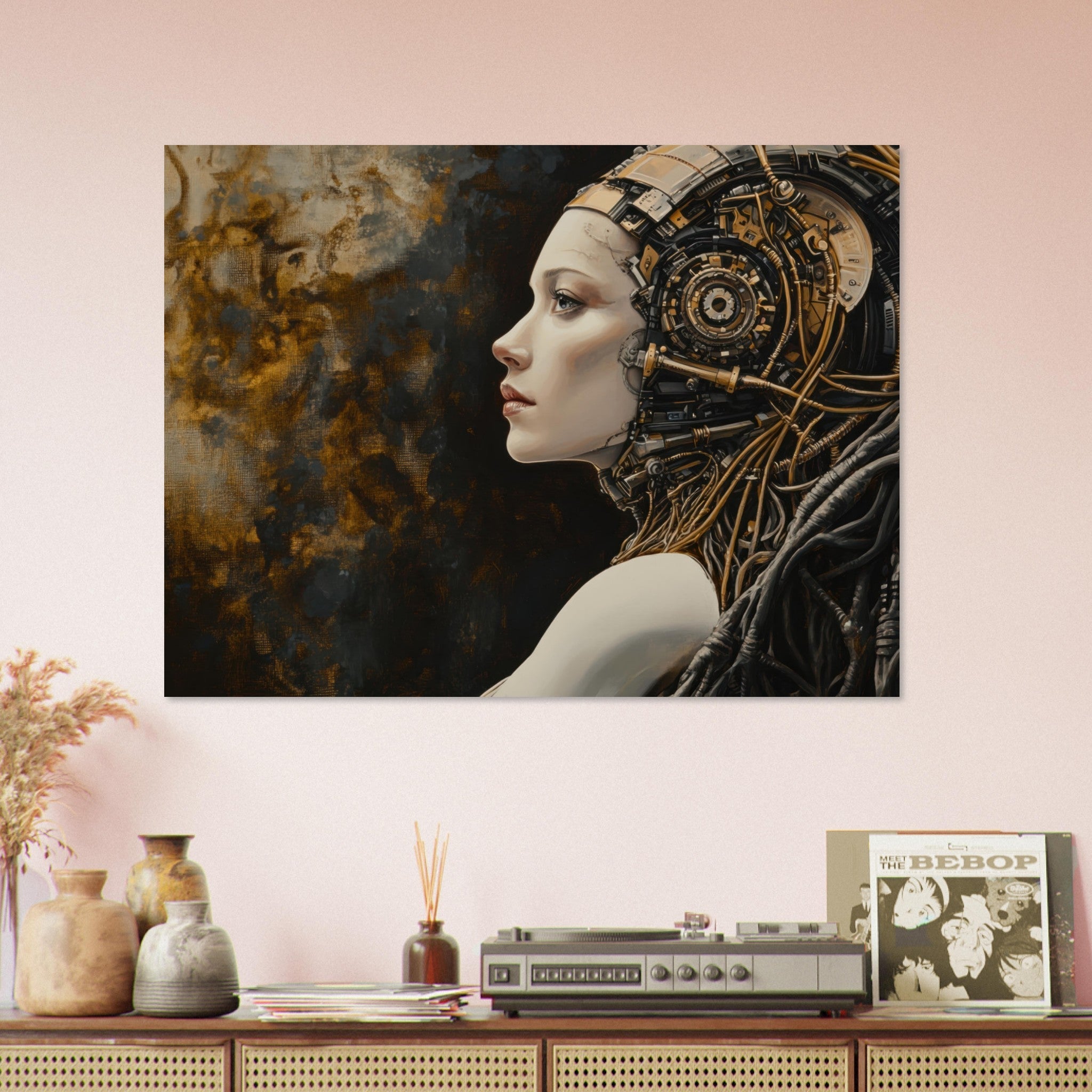 Fine Art Poster Landscape - Surrealist Hybrid Queen on a Biomechanical Thrown - Shop Ai Art WebShop - Digital Art online Store