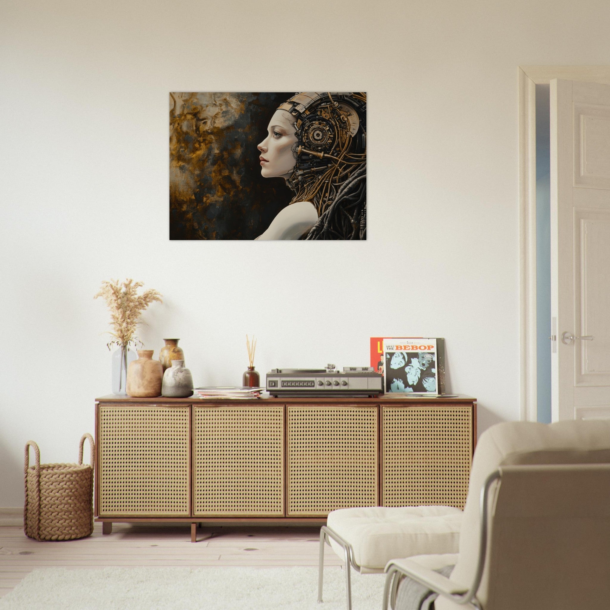 Fine Art Poster Landscape - Surrealist Hybrid Queen on a Biomechanical Thrown - Shop Ai Art WebShop - Digital Art online Store