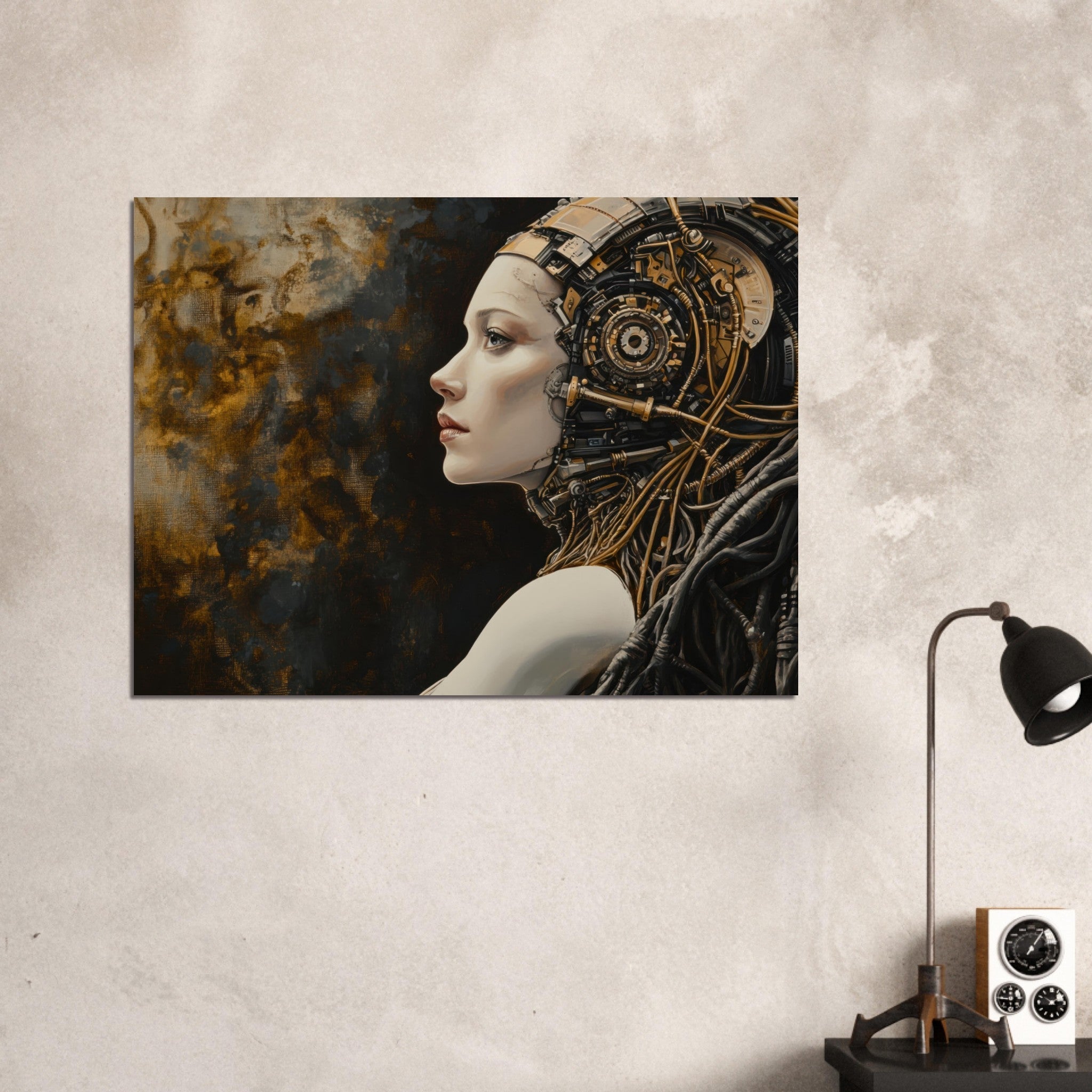 Fine Art Poster Landscape - Surrealist Hybrid Queen on a Biomechanical Thrown - Shop Ai Art WebShop - Digital Art online Store