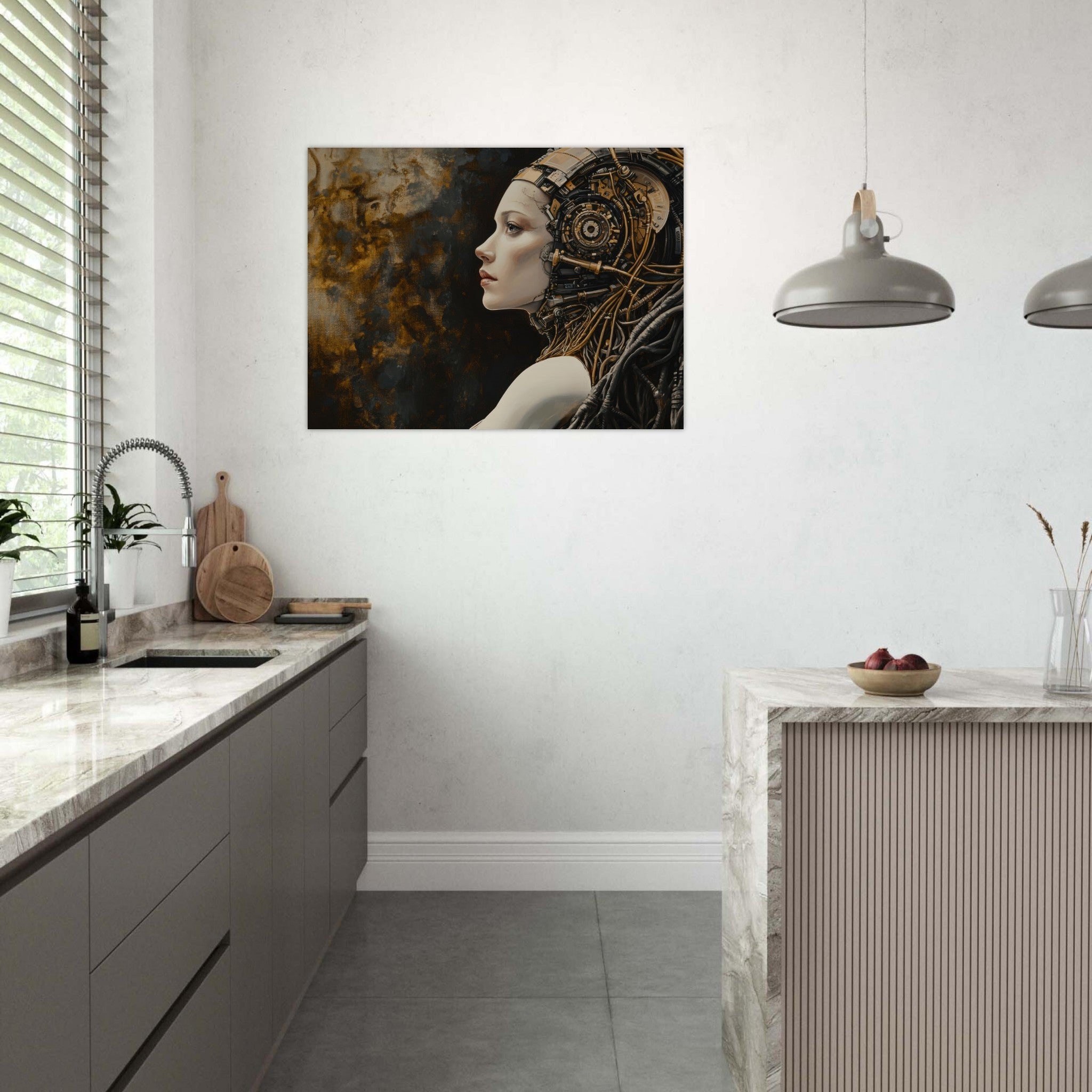 Fine Art Poster Landscape - Surrealist Hybrid Queen on a Biomechanical Thrown - Shop Ai Art WebShop - Digital Art online Store