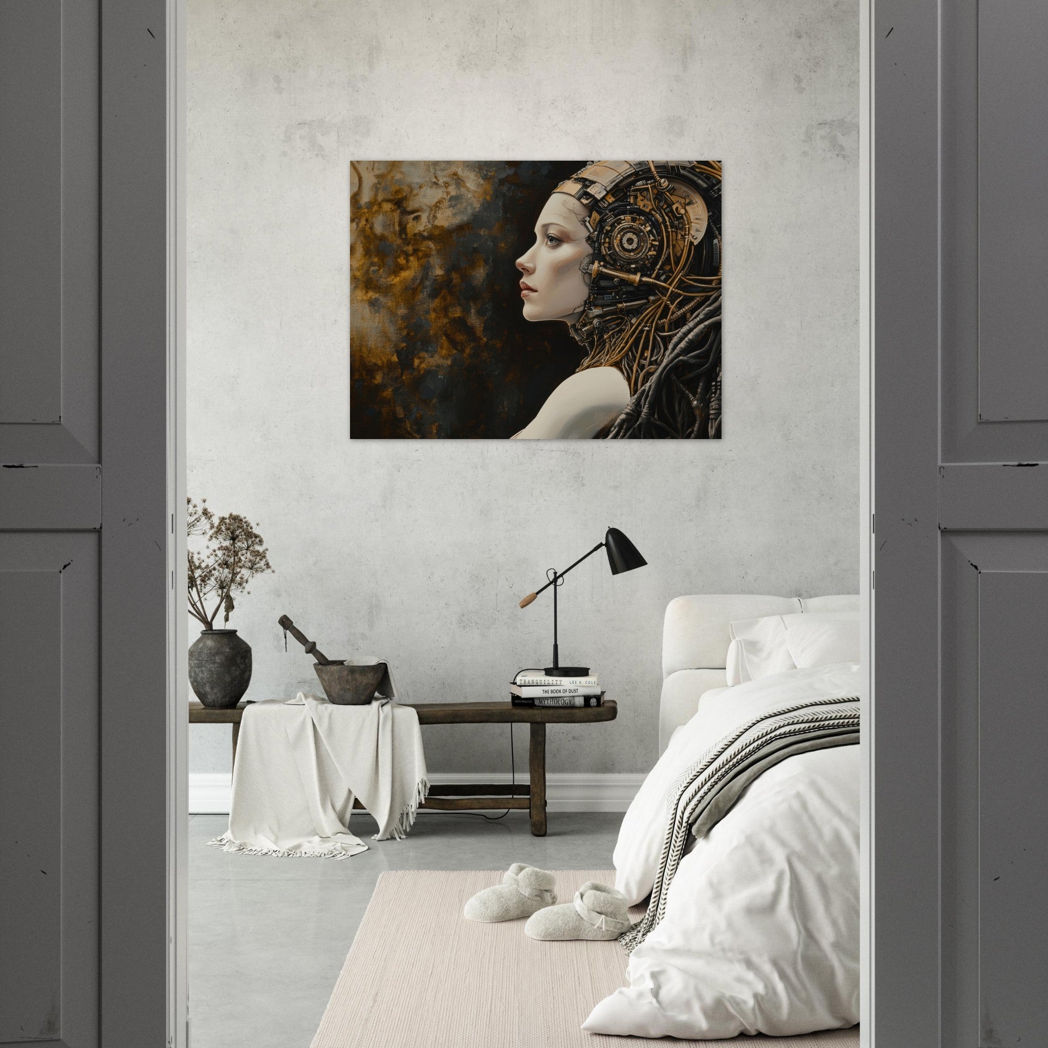 Fine Art Poster Landscape - Surrealist Hybrid Queen on a Biomechanical Thrown - Shop Ai Art WebShop - Digital Art online Store