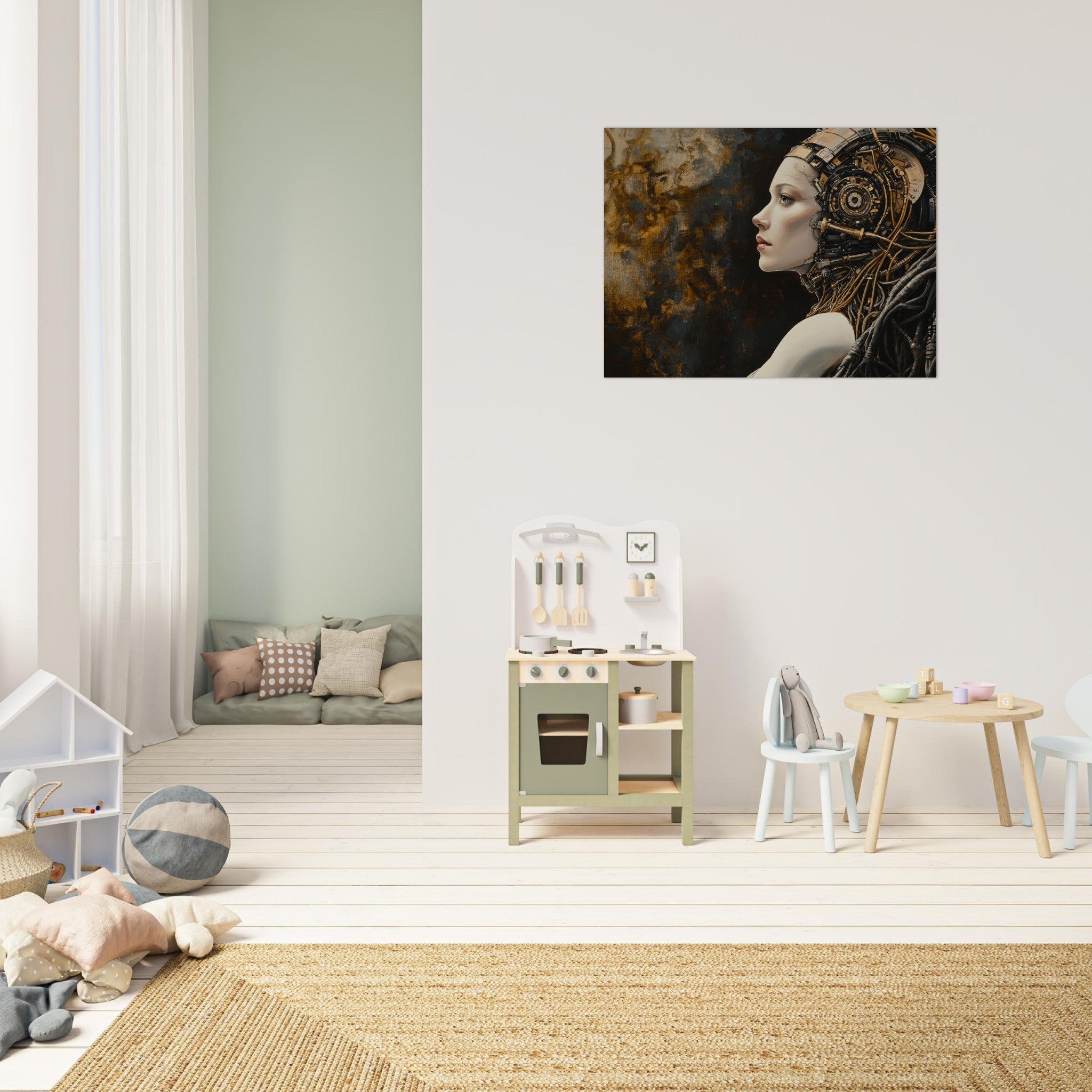 Fine Art Poster Landscape - Surrealist Hybrid Queen on a Biomechanical Thrown - Shop Ai Art WebShop - Digital Art online Store