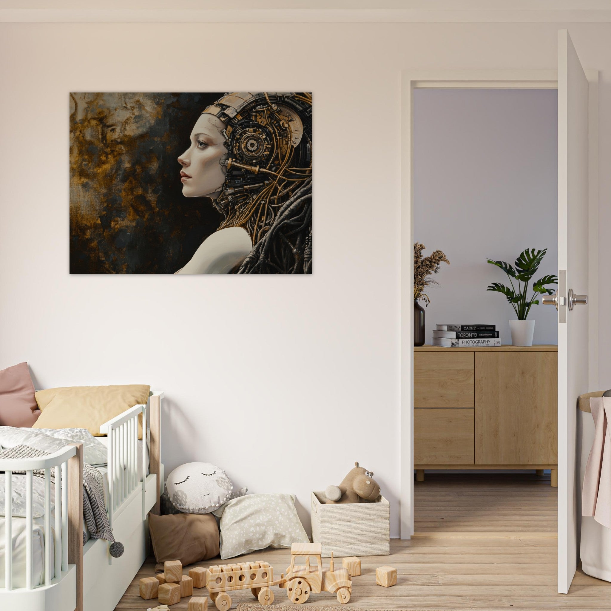 Fine Art Poster Landscape - Surrealist Hybrid Queen on a Biomechanical Thrown - Shop Ai Art WebShop - Digital Art online Store