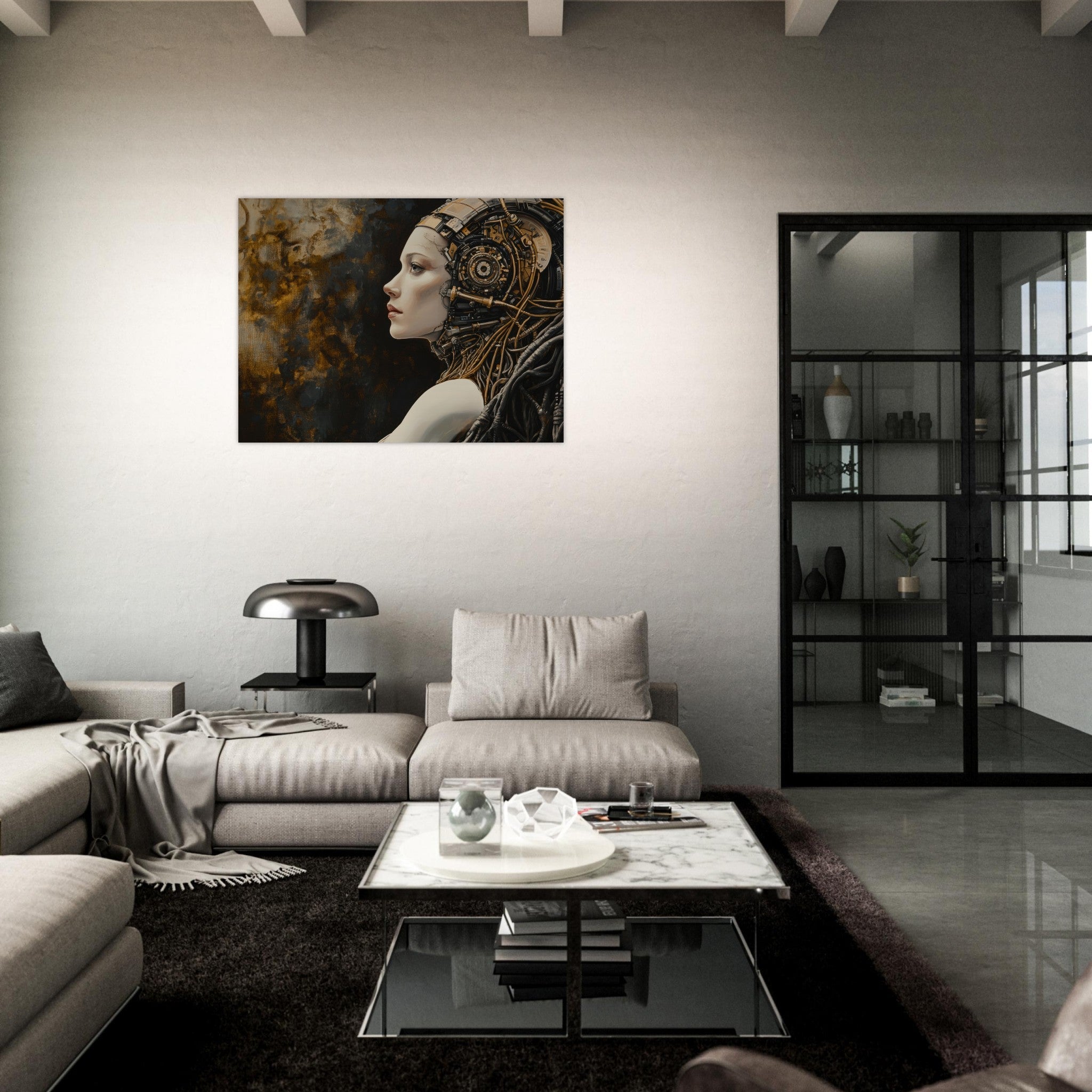 Fine Art Poster Landscape - Surrealist Hybrid Queen on a Biomechanical Thrown - Shop Ai Art WebShop - Digital Art online Store