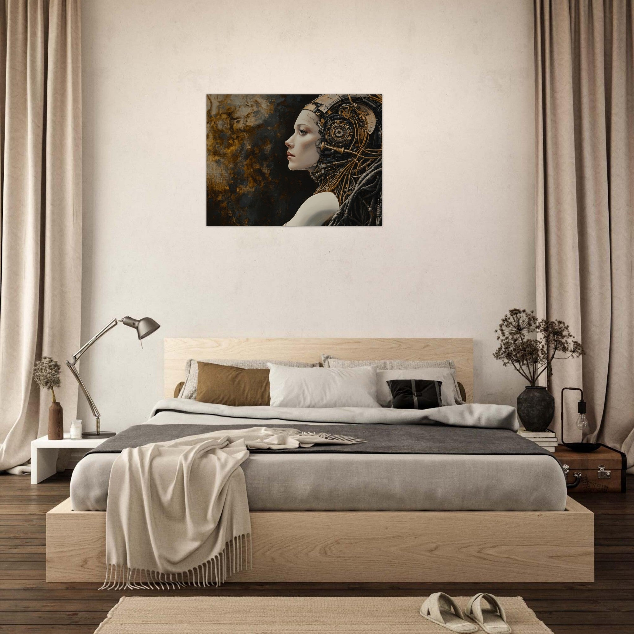 Fine Art Poster Landscape - Surrealist Hybrid Queen on a Biomechanical Thrown - Shop Ai Art WebShop - Digital Art online Store