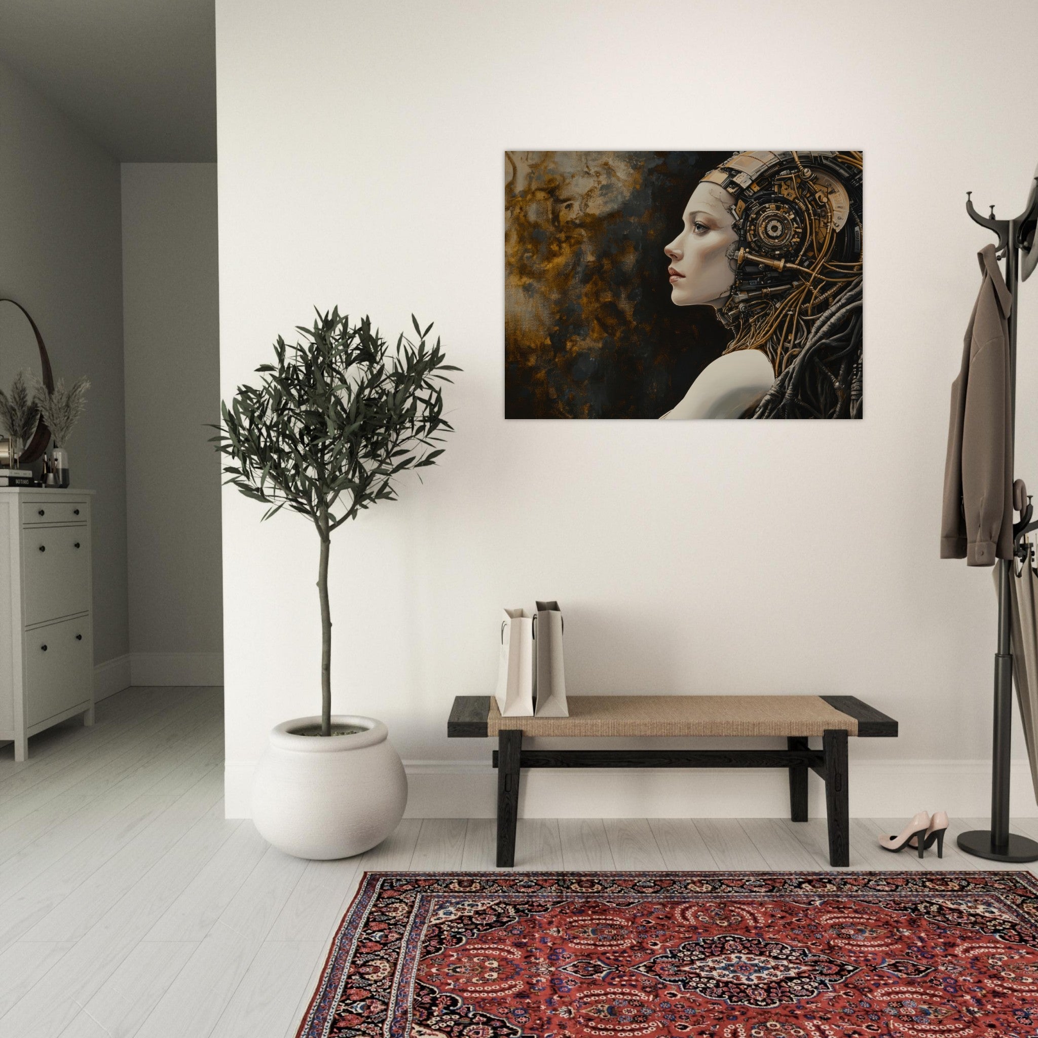 Fine Art Poster Landscape - Surrealist Hybrid Queen on a Biomechanical Thrown - Shop Ai Art WebShop - Digital Art online Store